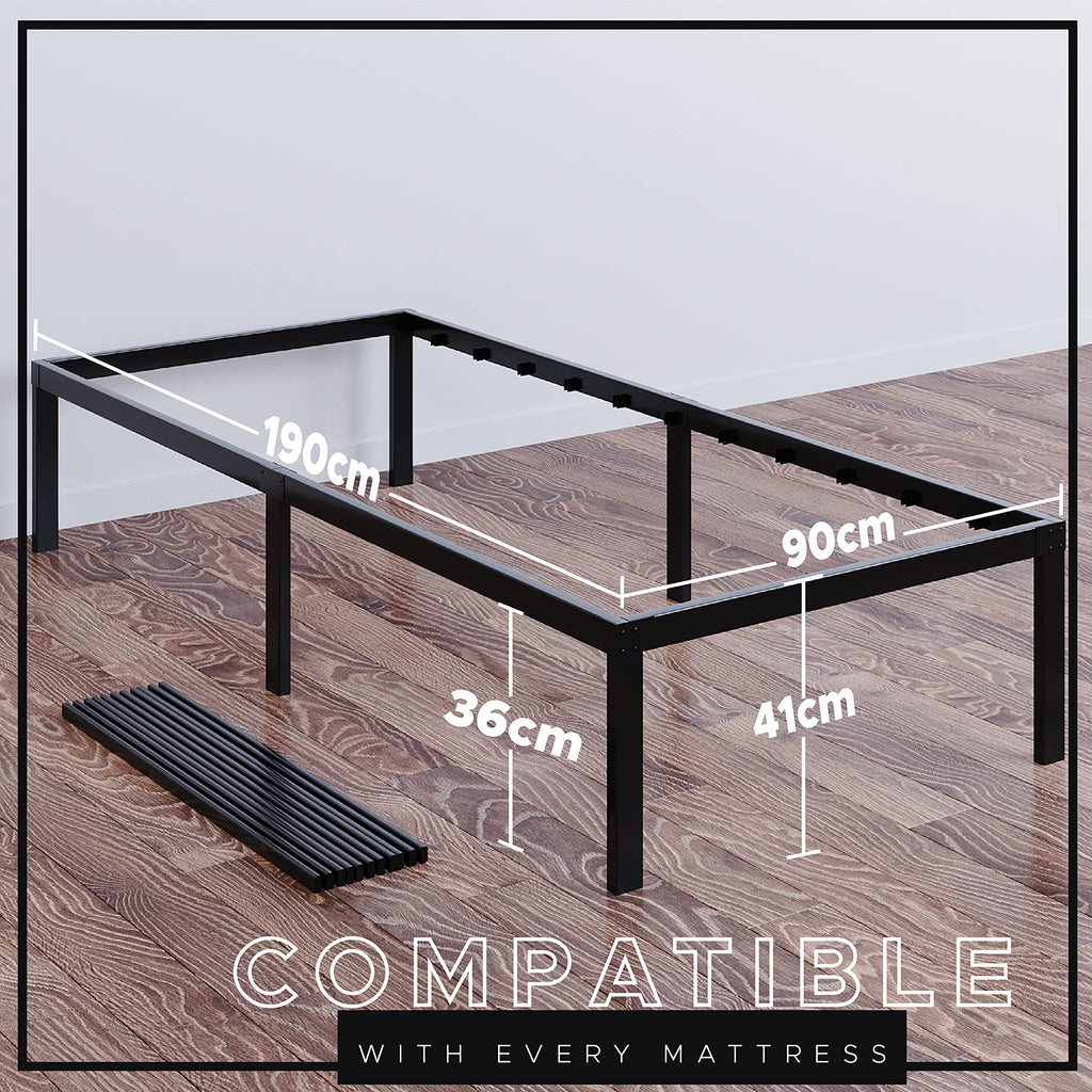 Dreamzie Metal Single Bed Frame 90x190cm | Sturdy Platform with Storage
