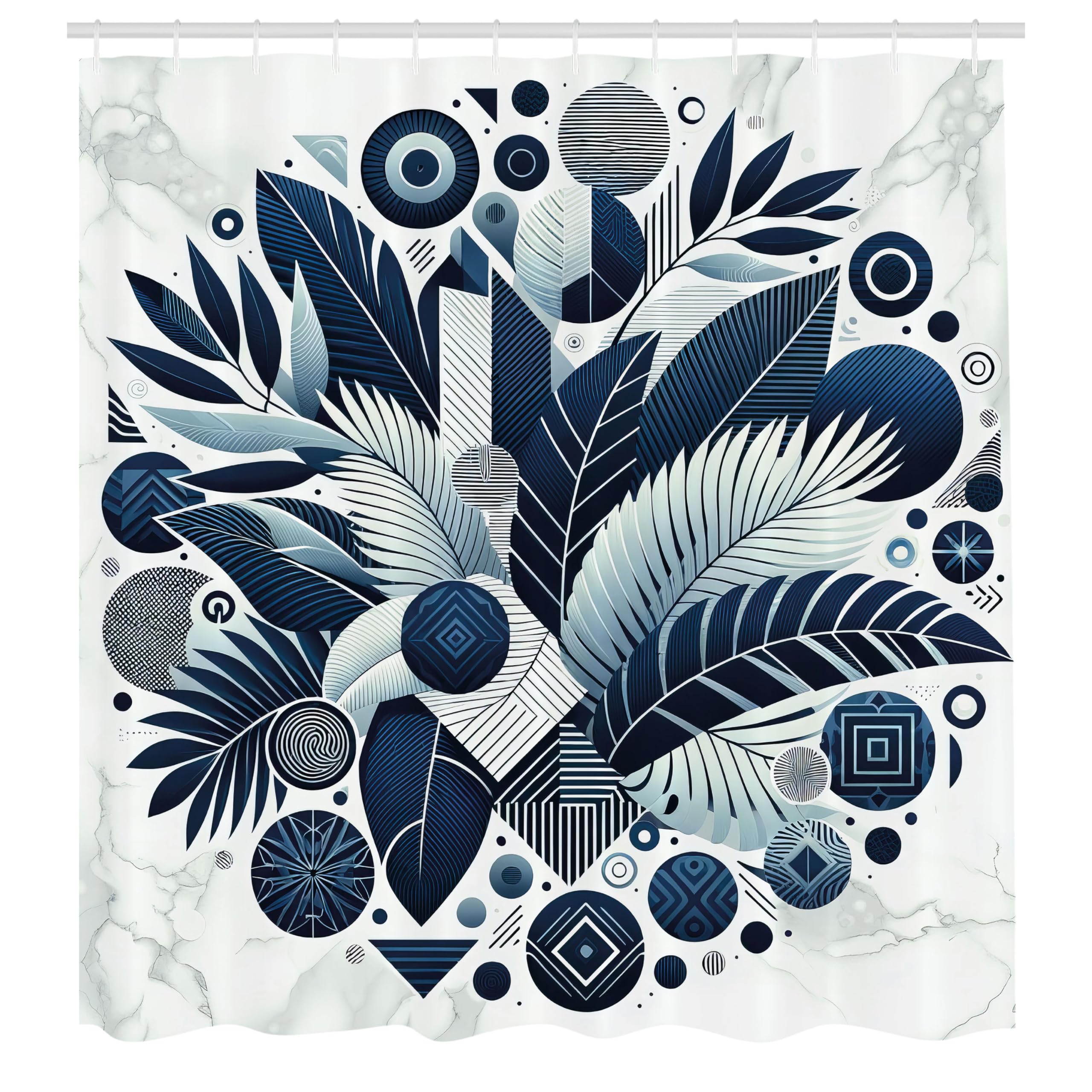 Abakuhaus Navy Blue Shower Curtain | Leaves & Palms Fabric Decor | 175x200cm