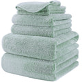 Polyte Plush Microfibre Bath Towel Set – 6 Piece Quick Dry (Light Green)