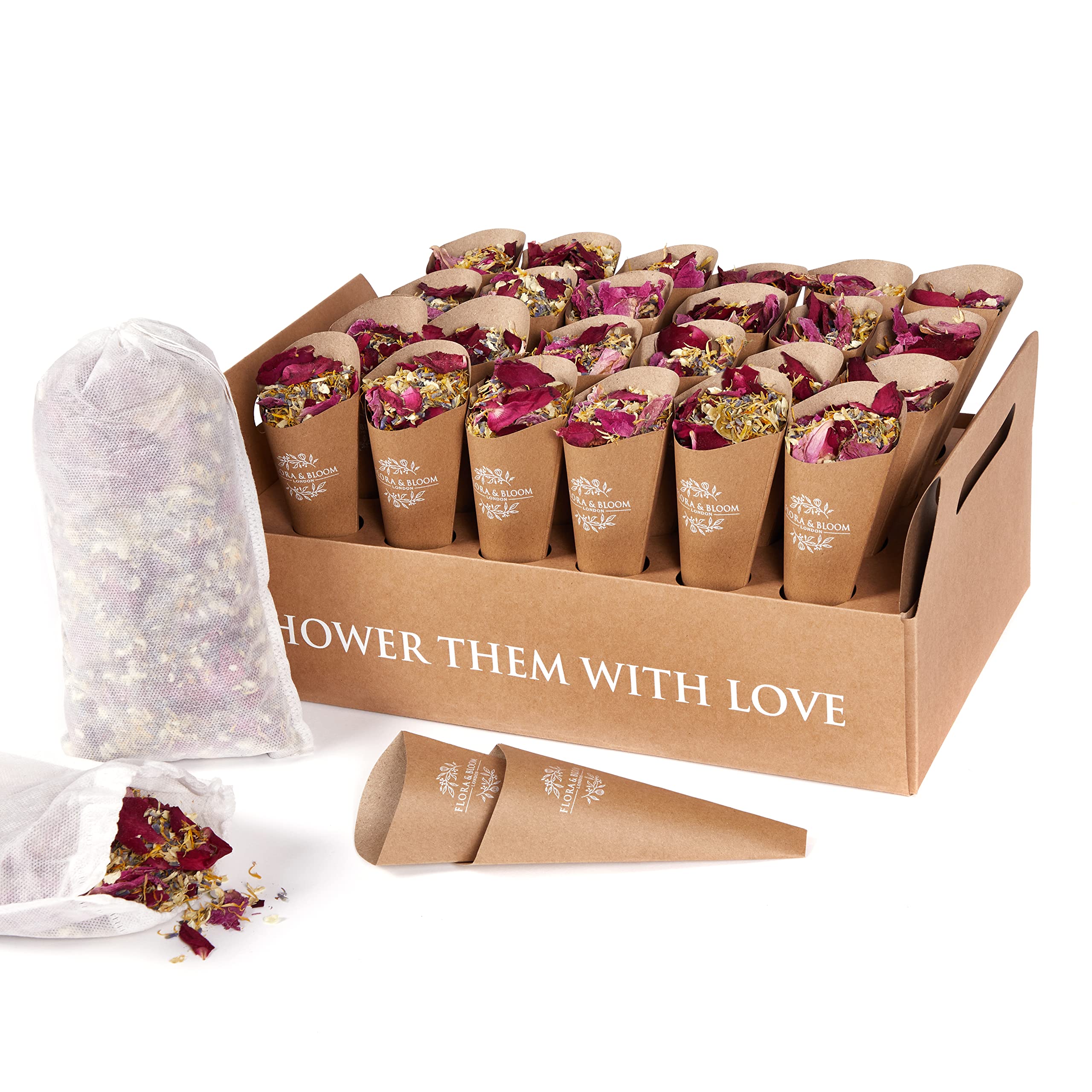 Flora & Bloom Wedding Confetti Kit | 6L Biodegradable Petals & 48 Cones