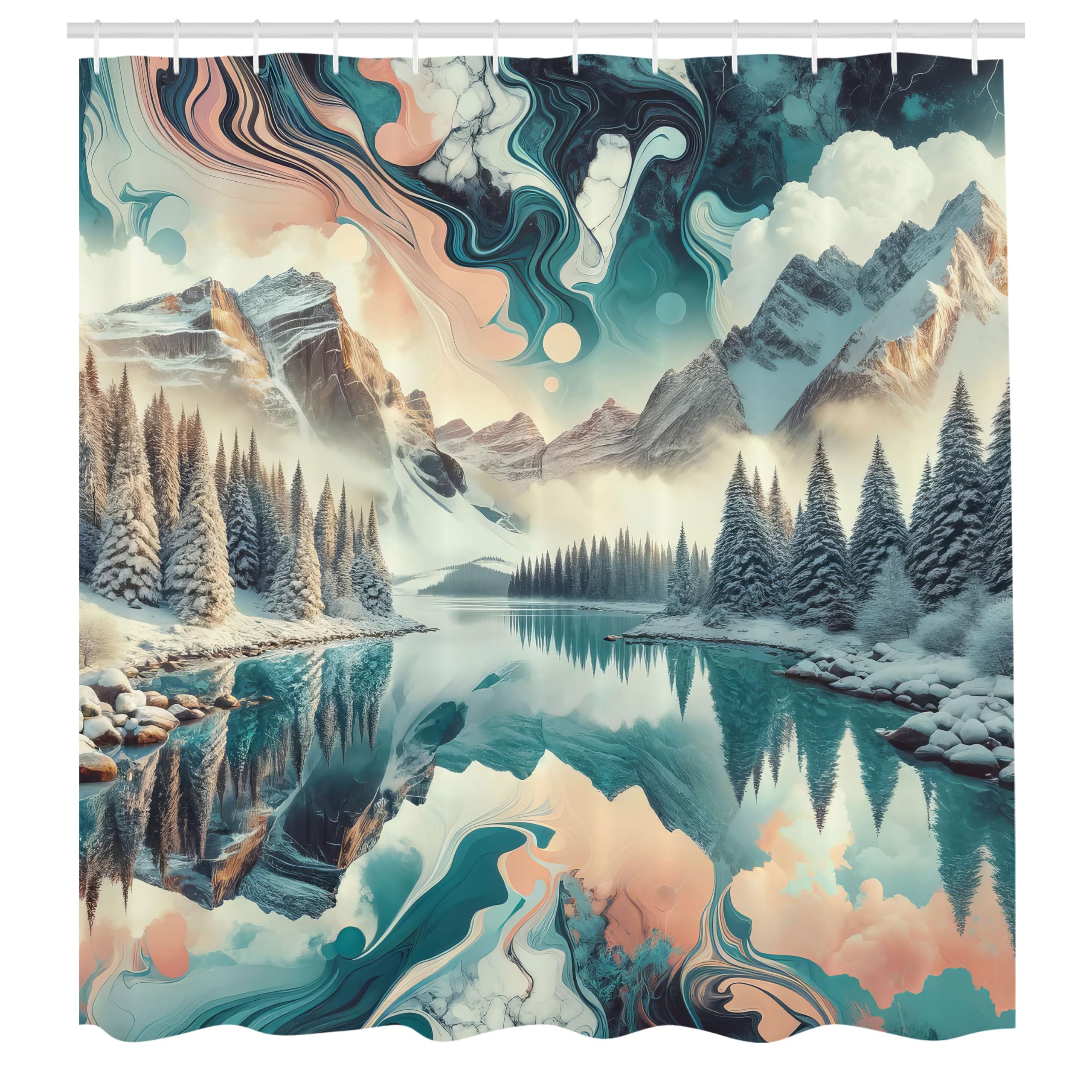 Abakuhaus Woodland Mountain Shower Curtain | Waterproof Fabric, Cadet Blue