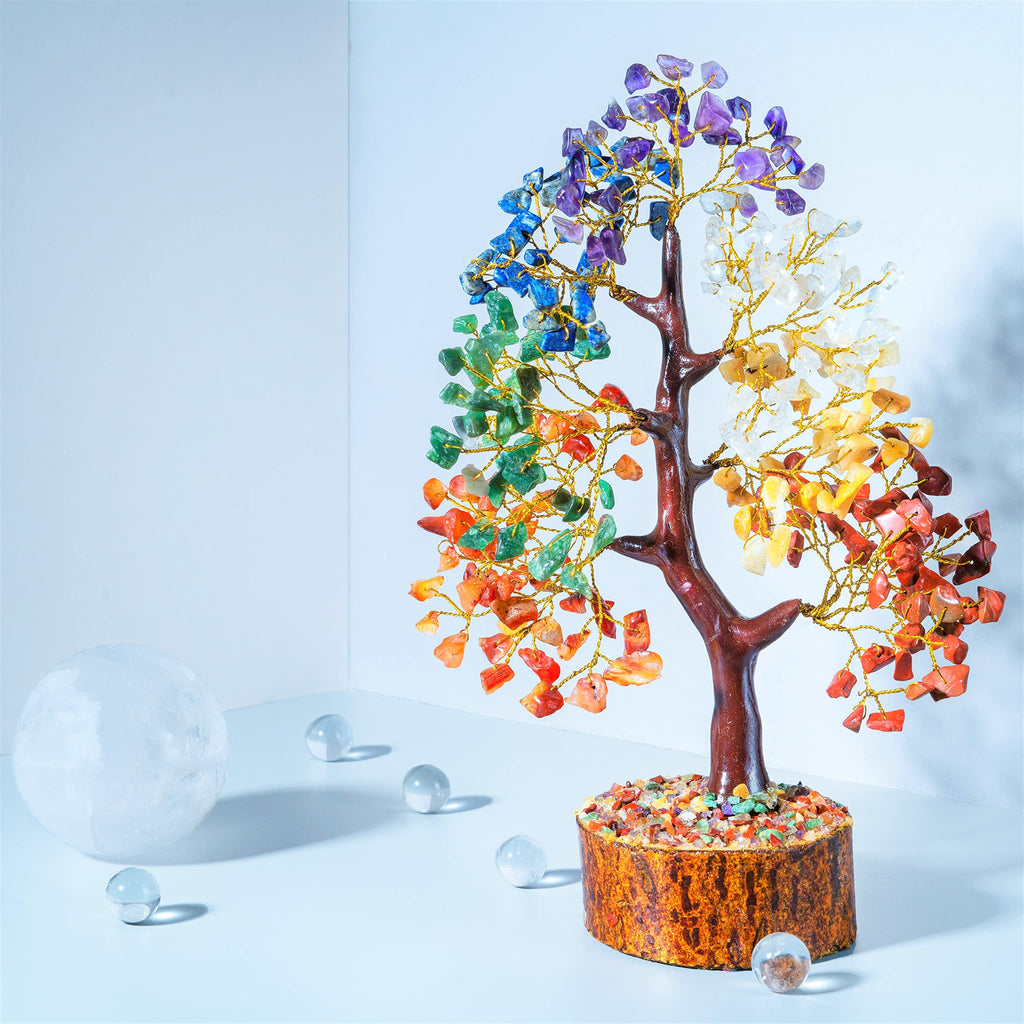 Seven Chakra Tree of Life - 12" Gemstone Money Tree Decor