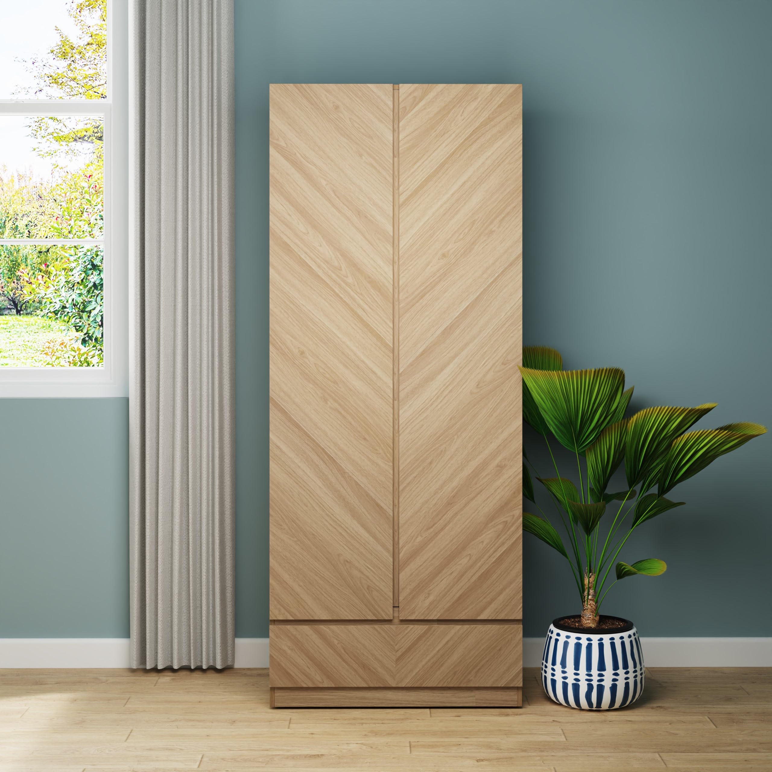 GFW Catania 2 Door Wooden Wardrobe – Oak Finish with Drawer & Shelf