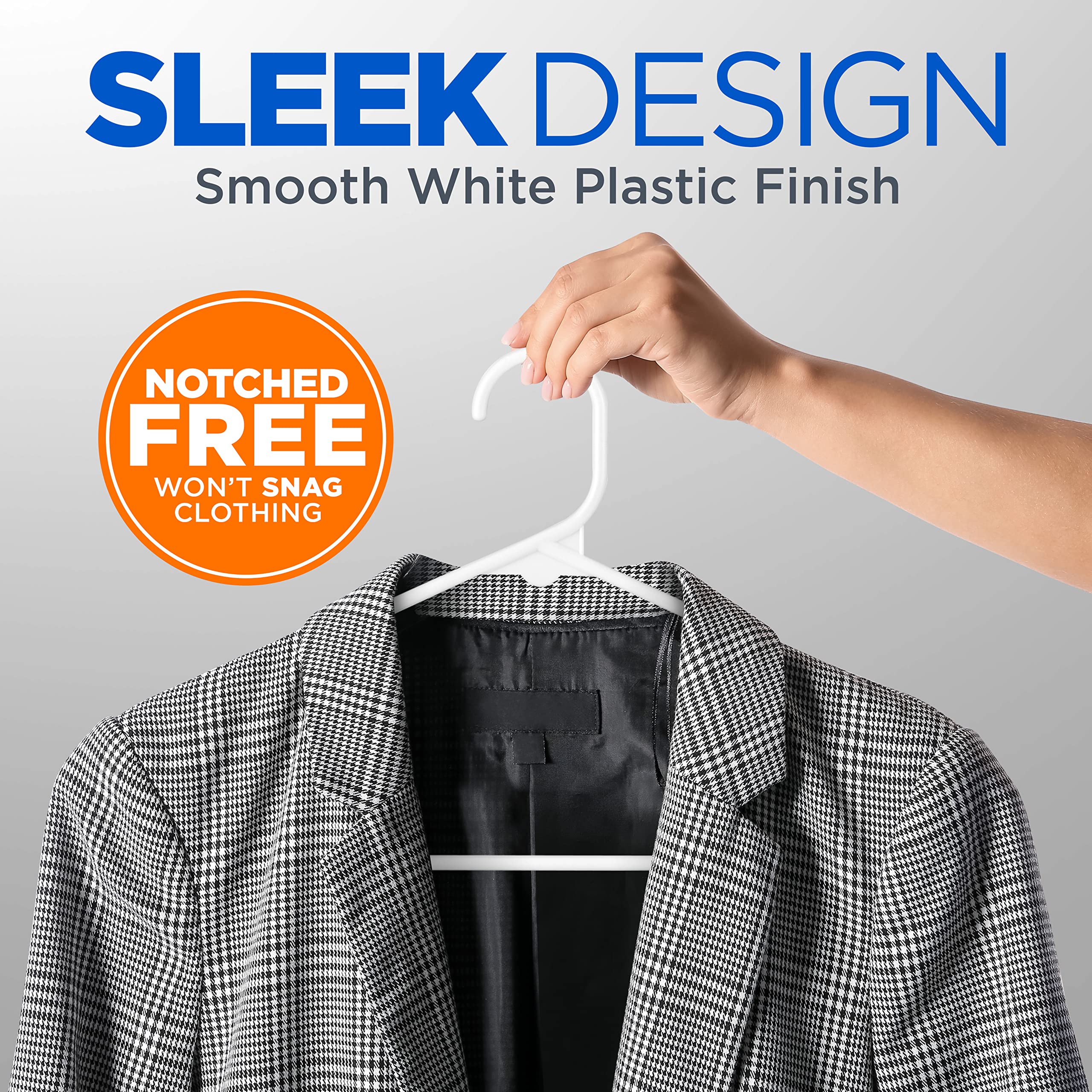 SereneLife Heavy Duty White Plastic Hangers - 100 Pack Non-Slip Design