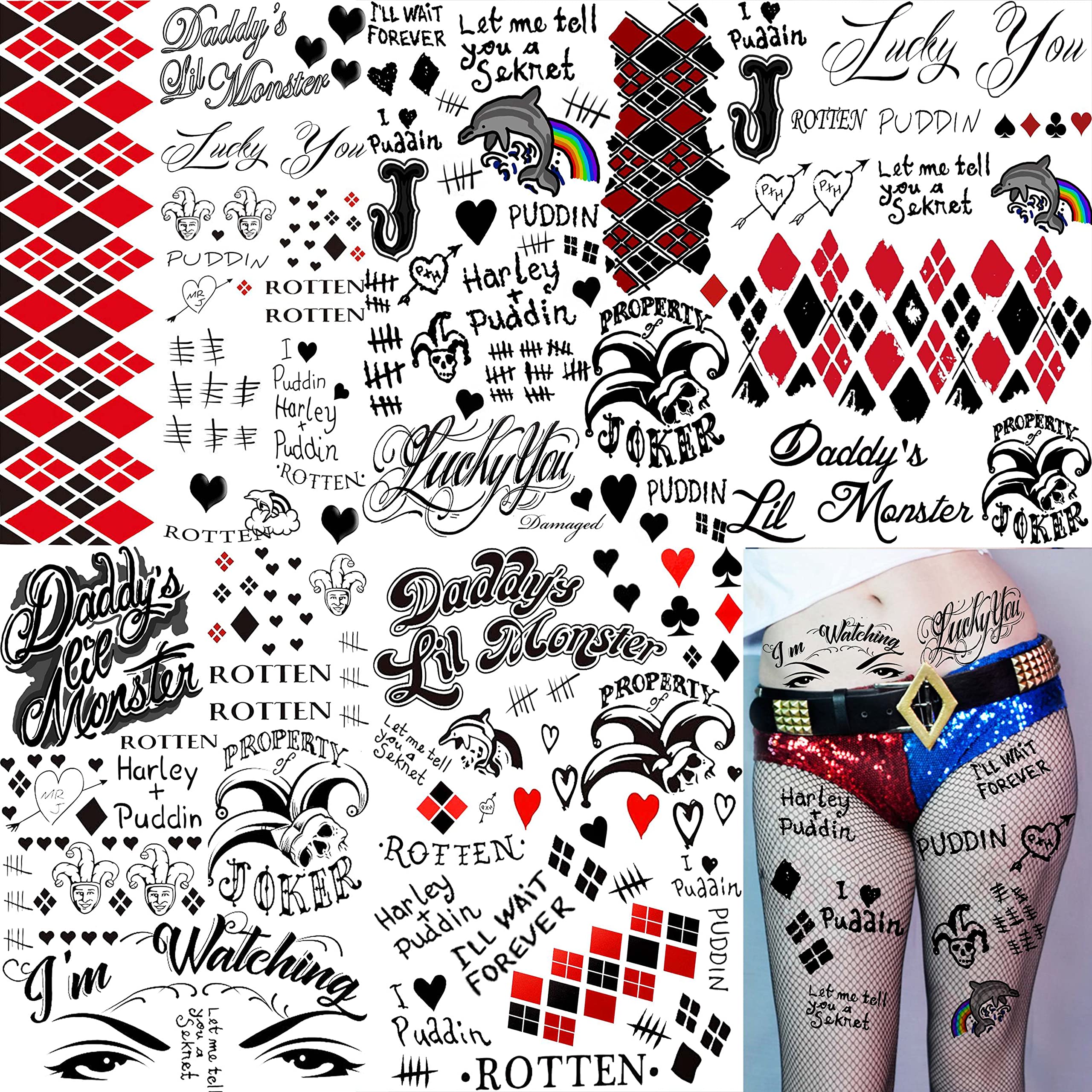 LAROI Joker Temporary Tattoos - 5 Sheets Realistic Halloween Makeup Kit