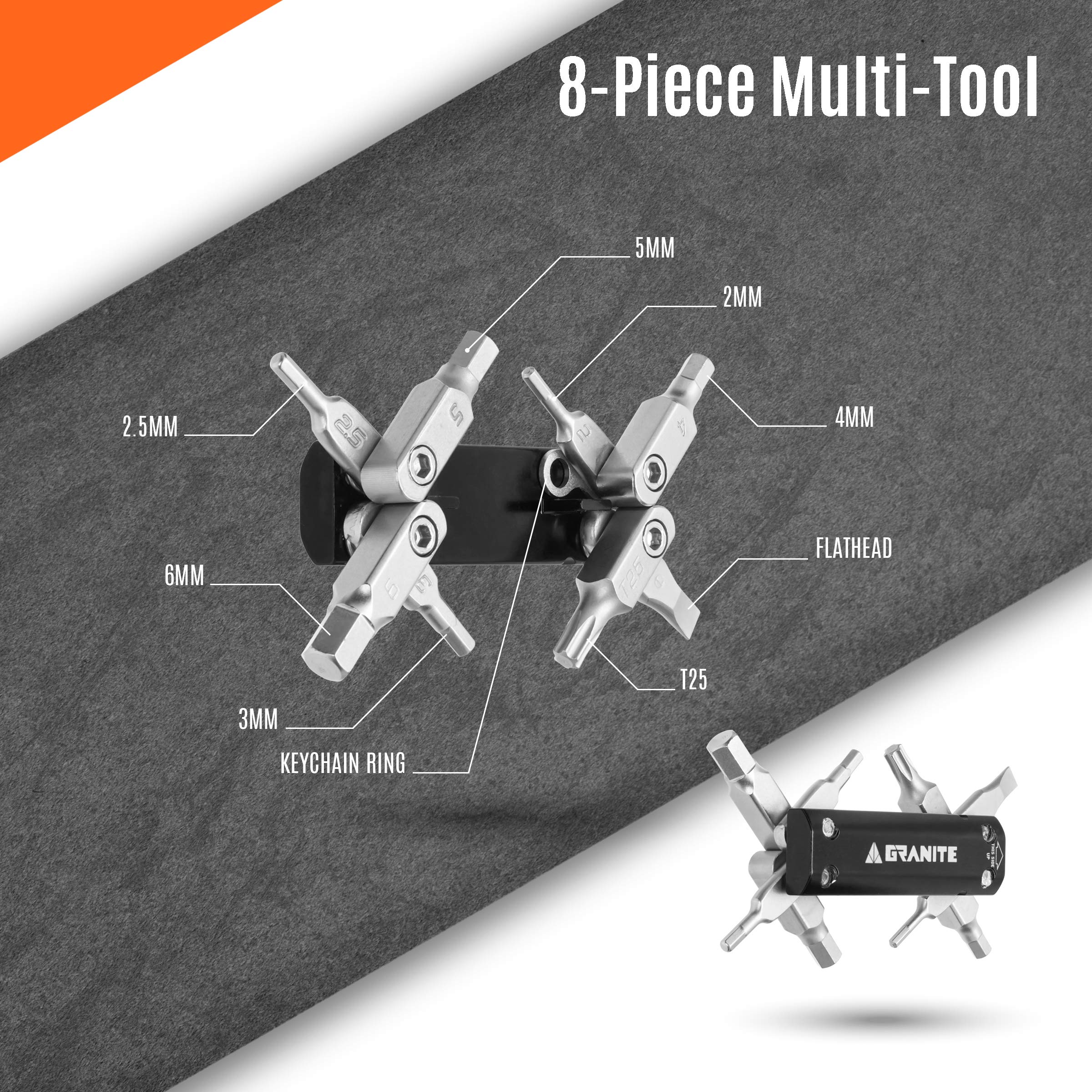 Granite Stash Multi-Tool Kit | Tapered Steerer Bike Tool - Black