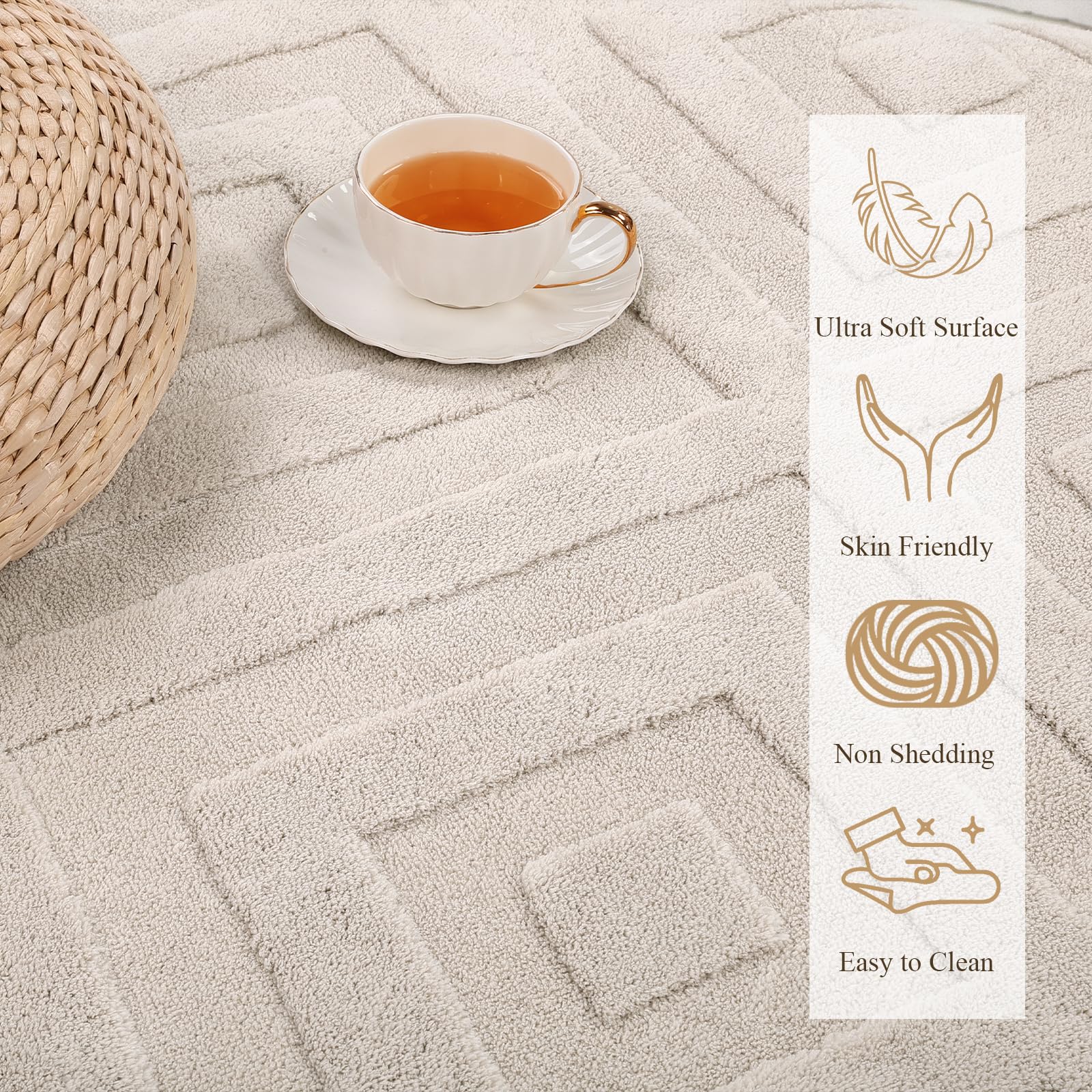 Enyhom Machine Washable Geometric Area Rug | Non-Slip Cream Carpet