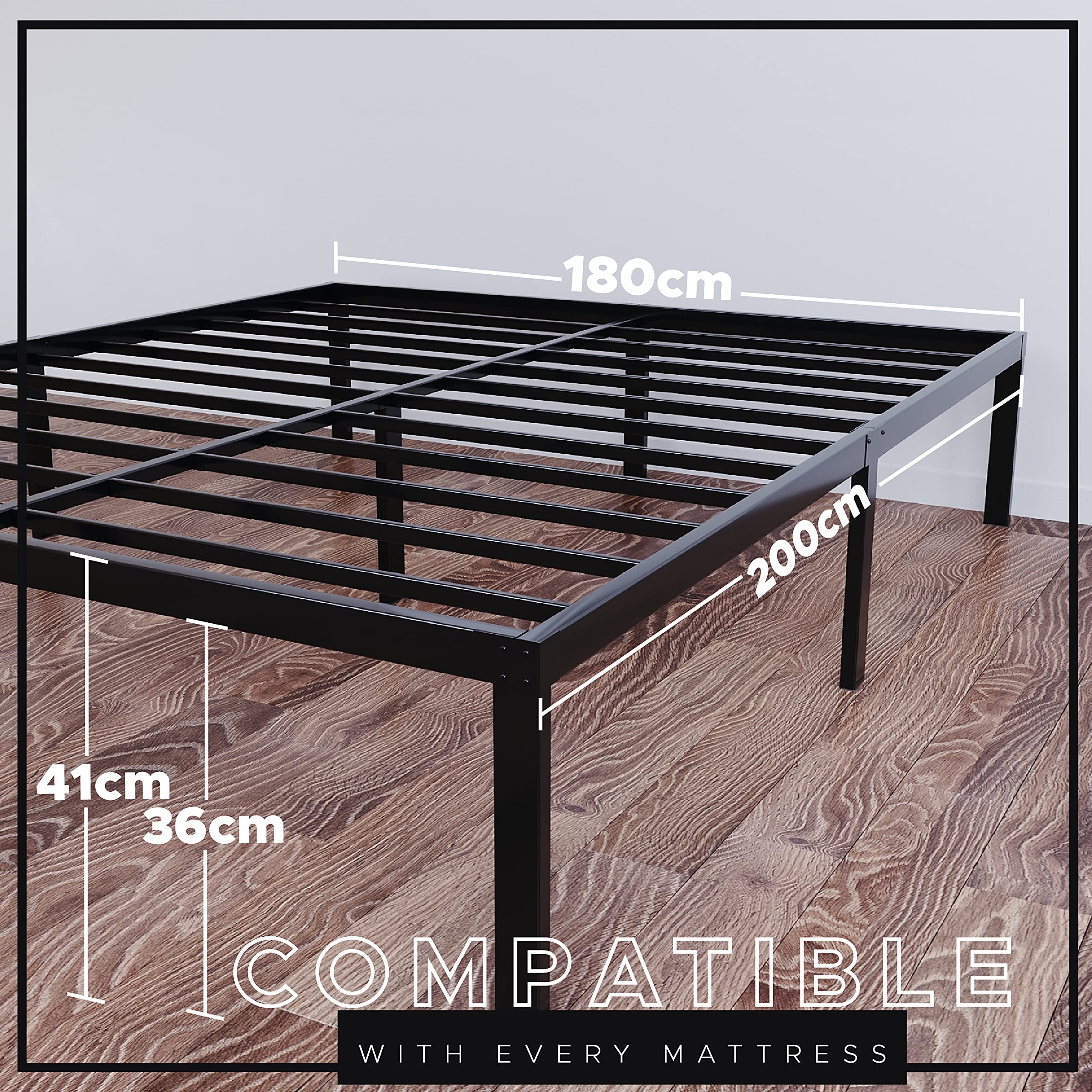 Dreamzie Super King Metal Bed Frame with Storage - Sturdy 41cm Height