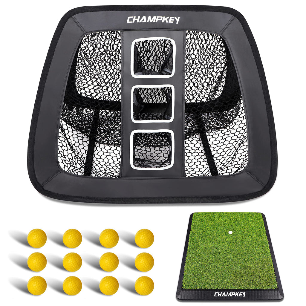 CHAMPKEY Double Sided Golf Chipping Net with Hitting Mat & 12 Balls