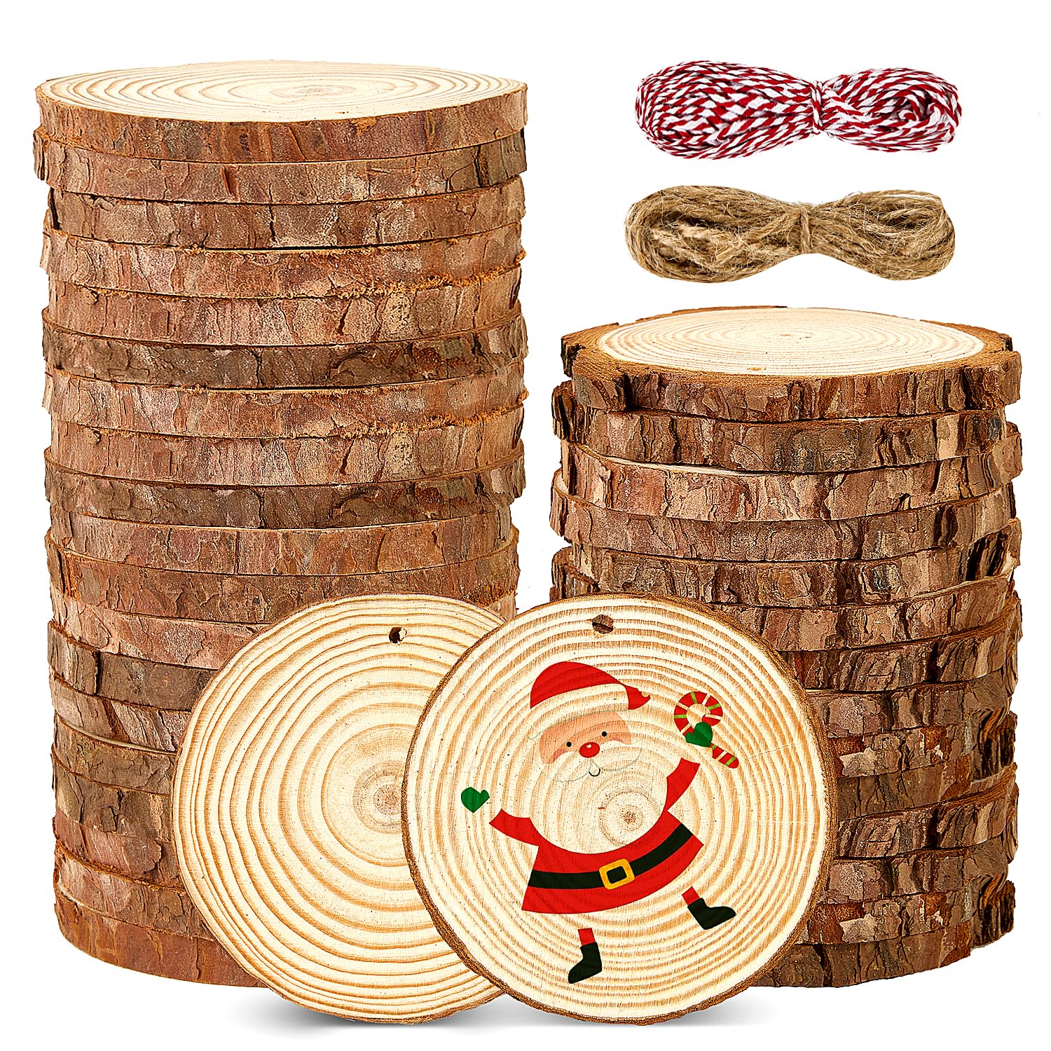 Hafuvool 35Pcs Pine Wood Slices for Crafts | 9-10cm Pre-drilled Log Discs
