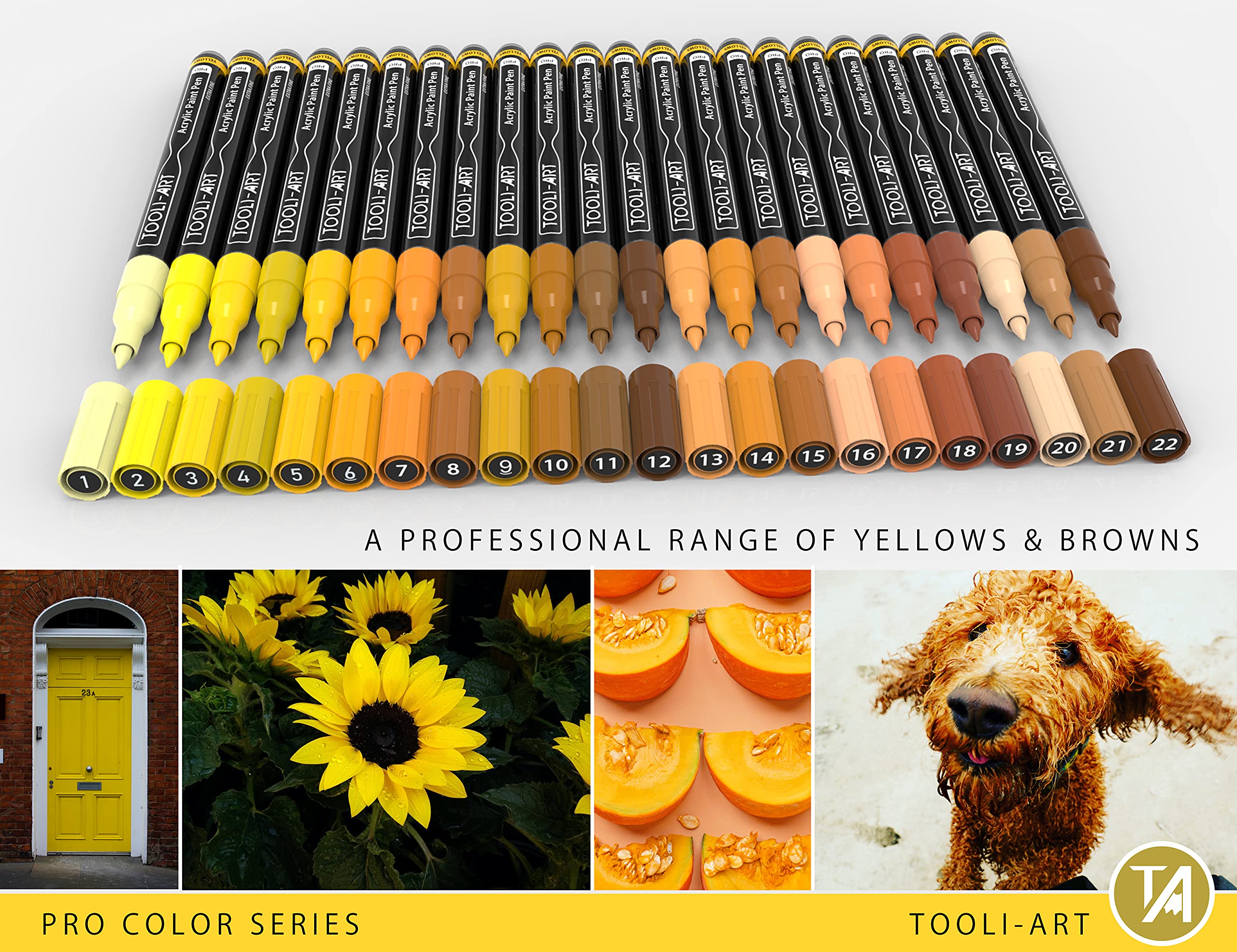 Jolof Store Acrylic Paint Pens | 22 Yellow & Brown 0.7mm Extra Fine Tip