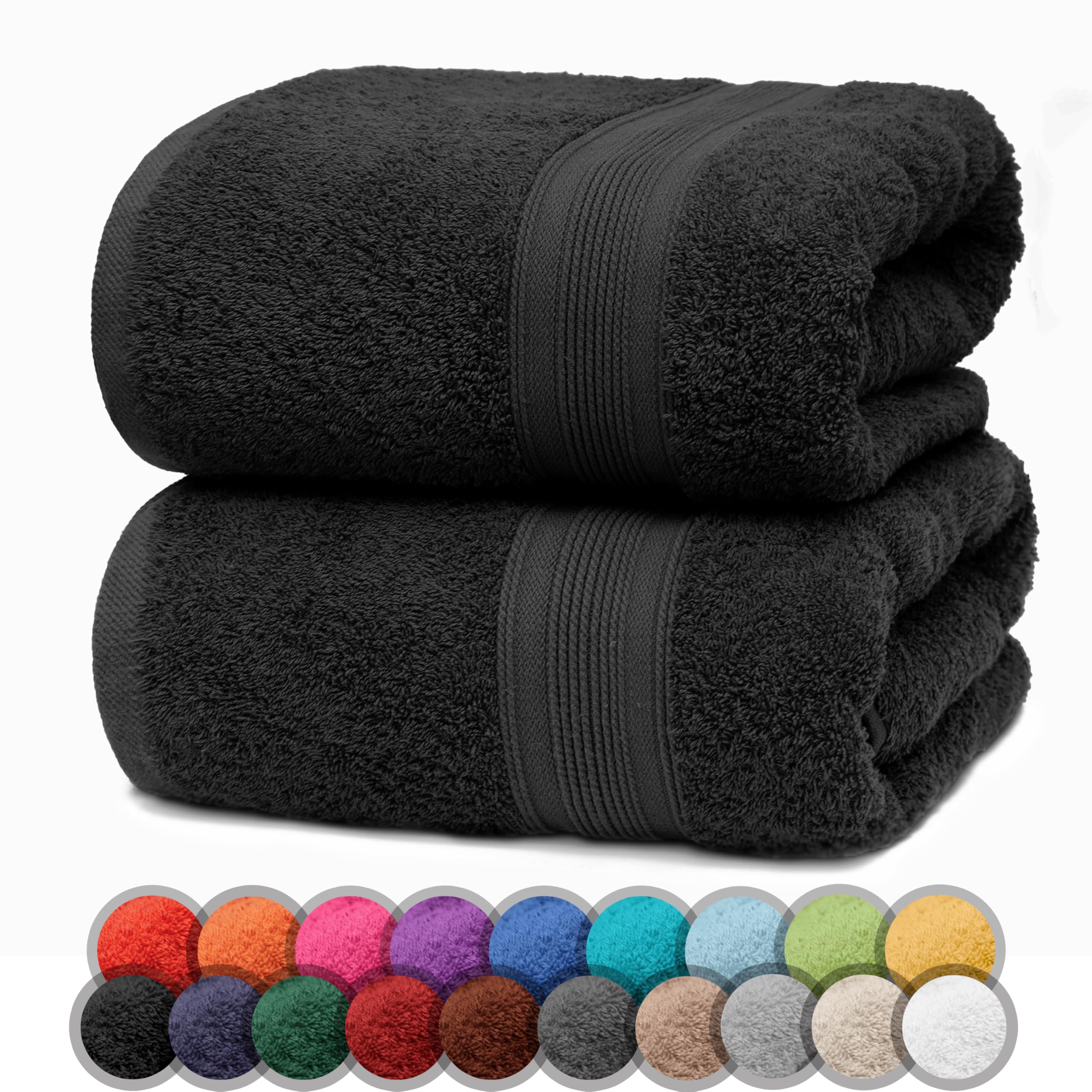 NatureMark 100% Cotton Bath Towels - Pack of 2, 500 g/m², 70x140cm, Black
