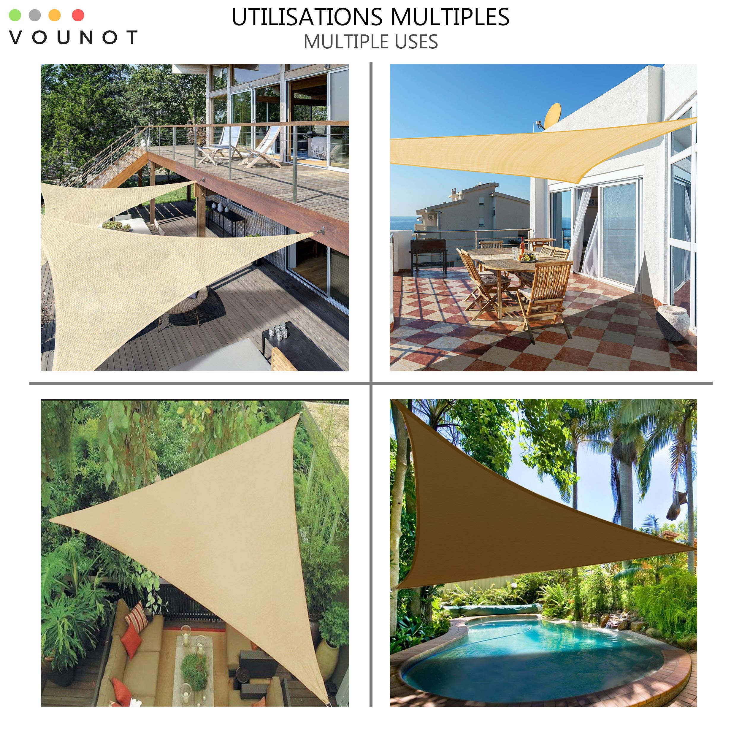VOUNOT Triangle Sun Shade Sail 5x5x5m | HDPE UV-Protection Canopy
