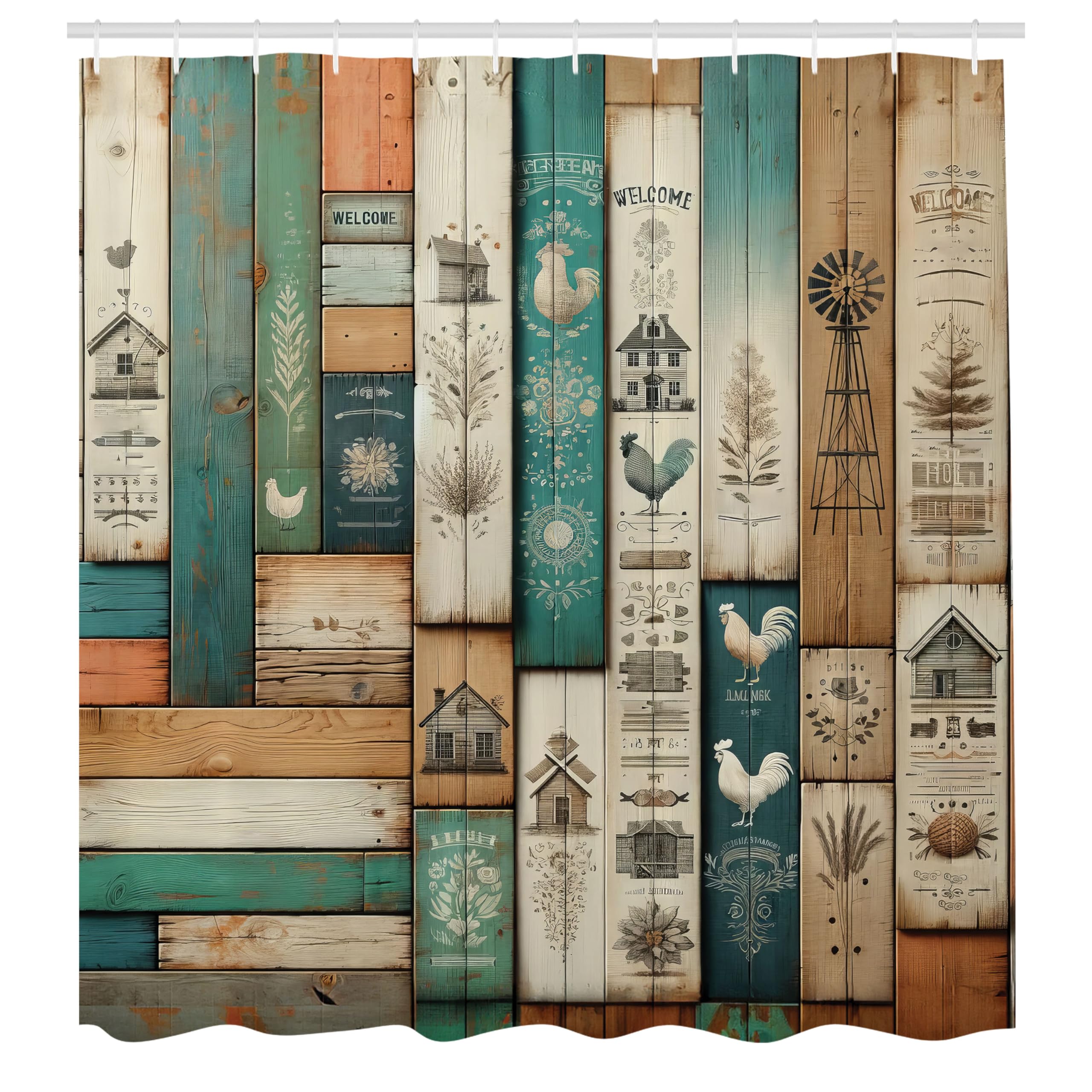 Abakuhaus Rustic Wooden Farmhouse Shower Curtain | Waterproof Fabric, 175x200cm