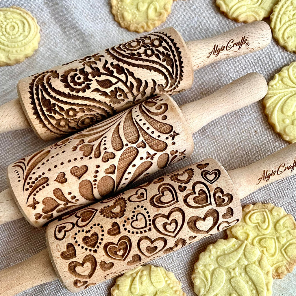 Algis Crafts Kids 3-Piece Mini Embossed Rolling Pin Set - Beech Wood
