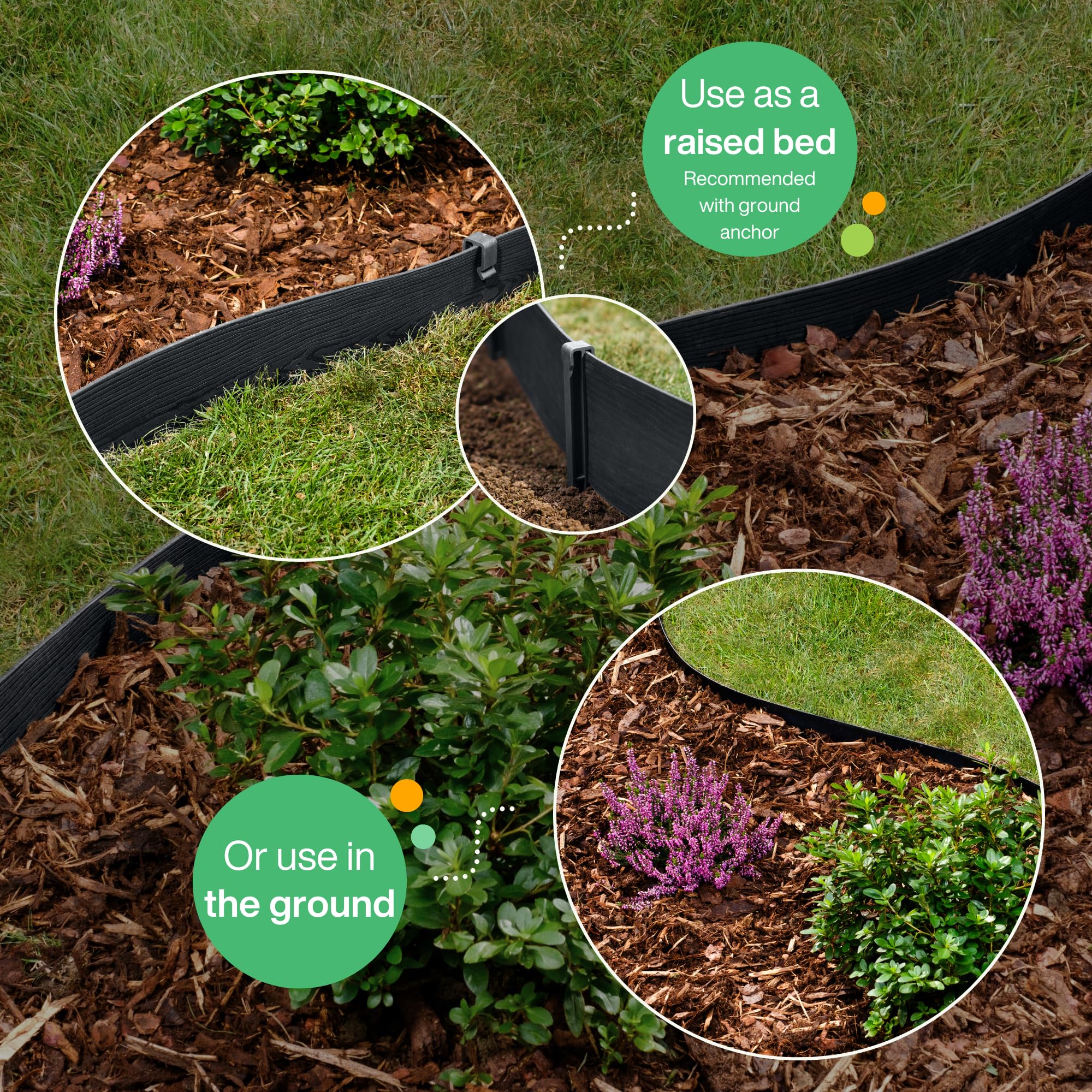 UNIGARDIA 20m Flexible Lawn Edging - Black Wood Design Garden Border