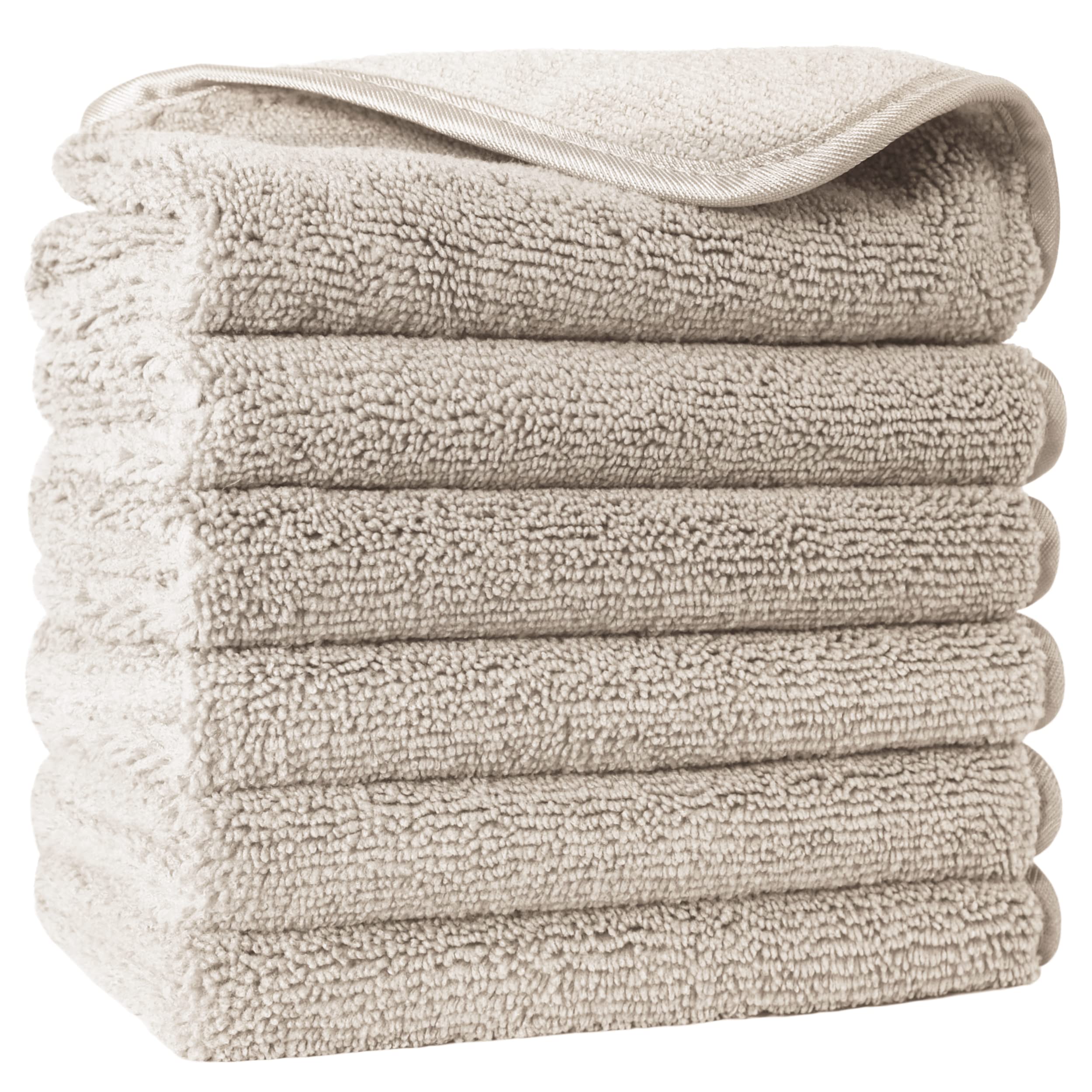 Polyte Microfibre Face Washcloths – 6 Pack Soft Exfoliating Towels, Beige