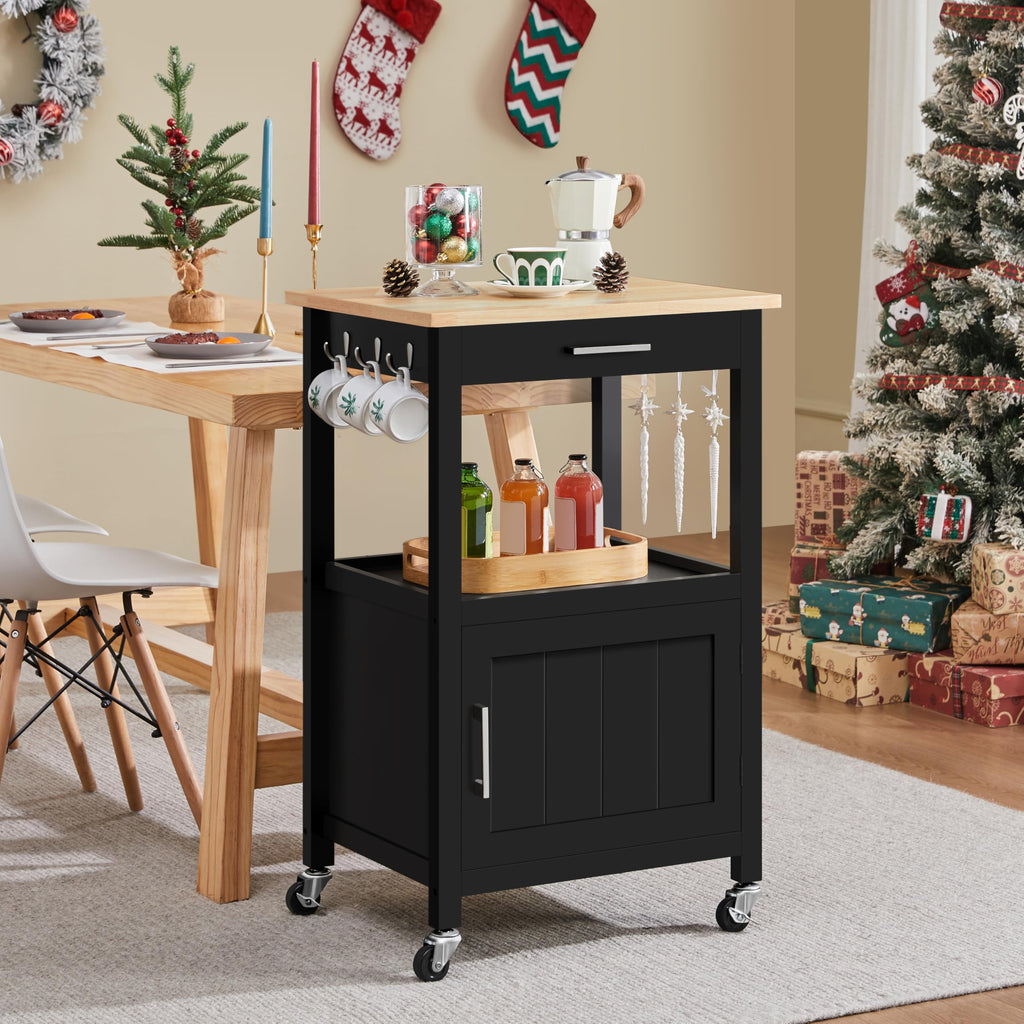 Yaheetech Rolling Kitchen Storage Trolley Cart with Cabinet, Drawer Black - image 4