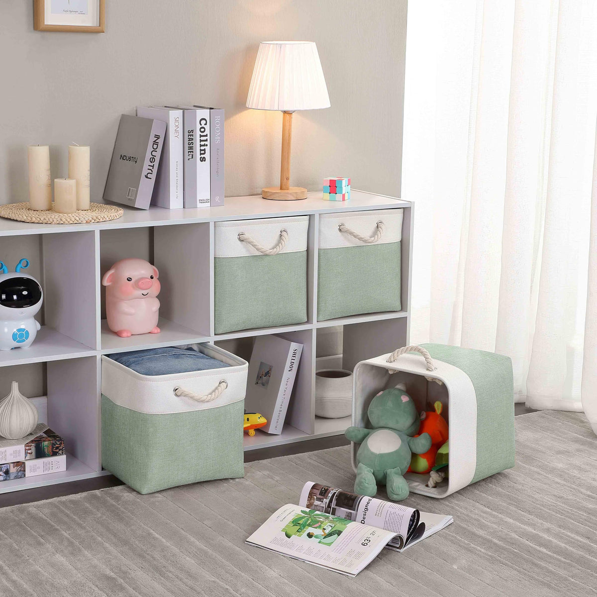 Mangata 33x33x33cm Cube Storage Boxes 3Pcs Green White Foldable Baskets