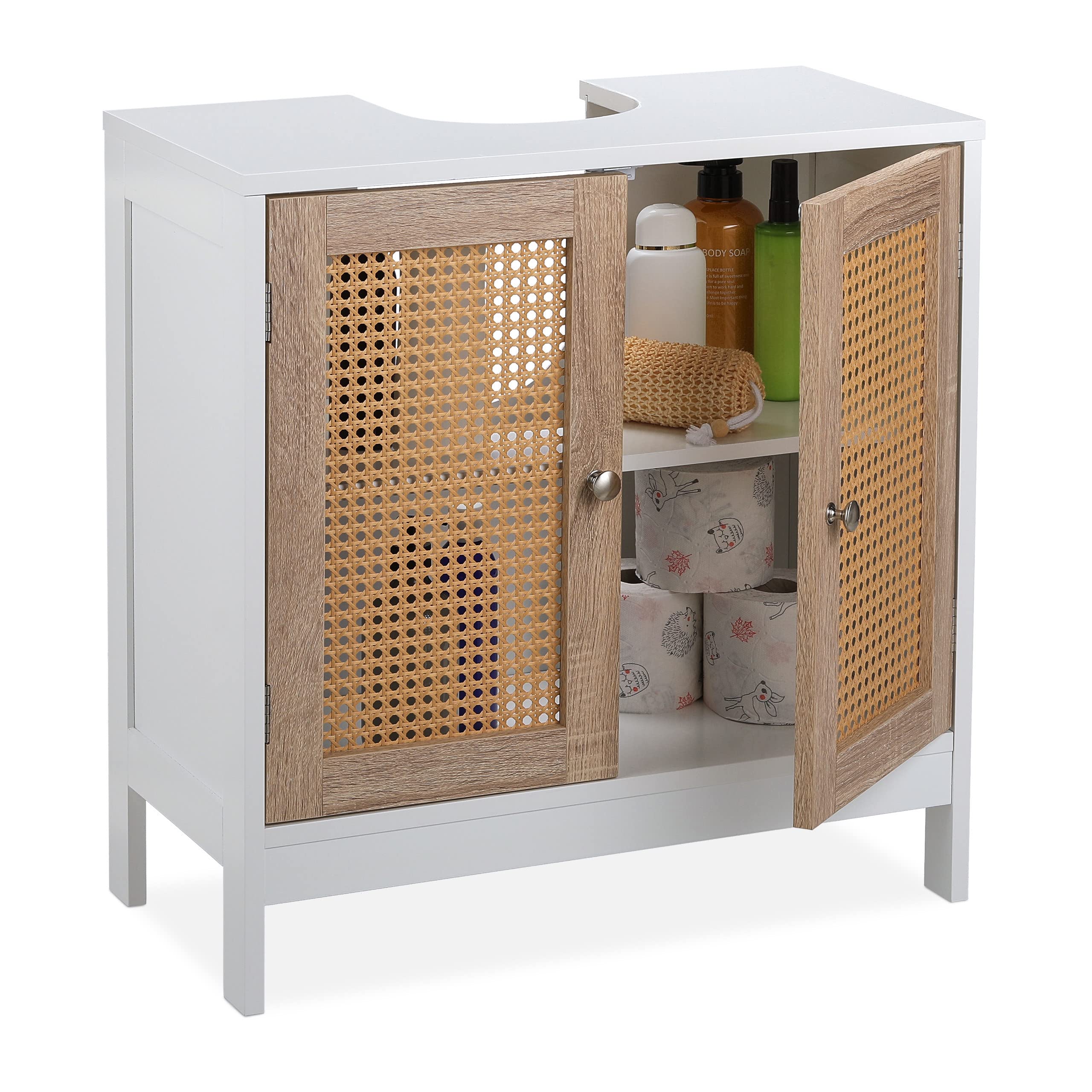 Relaxdays Rattan Vanity Unit – White Under-Sink Bathroom Cabinet