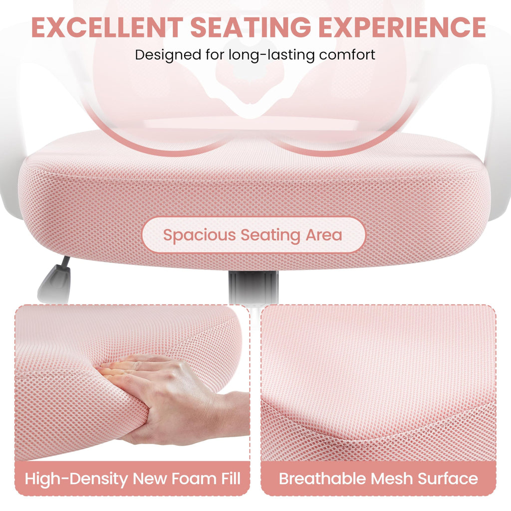 Yaheetech Ergonomic Chair Mesh Swivel Lumbar Support Adjustable Desk Pink - image 4