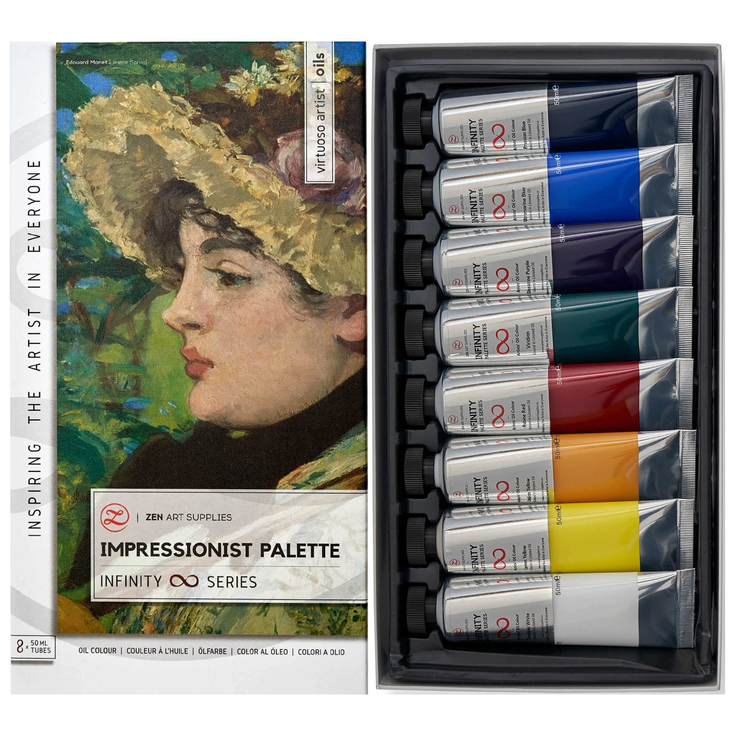 ZenART Professional Oil Paint Set - 8 x 50ml Tubes Impressionist Palette