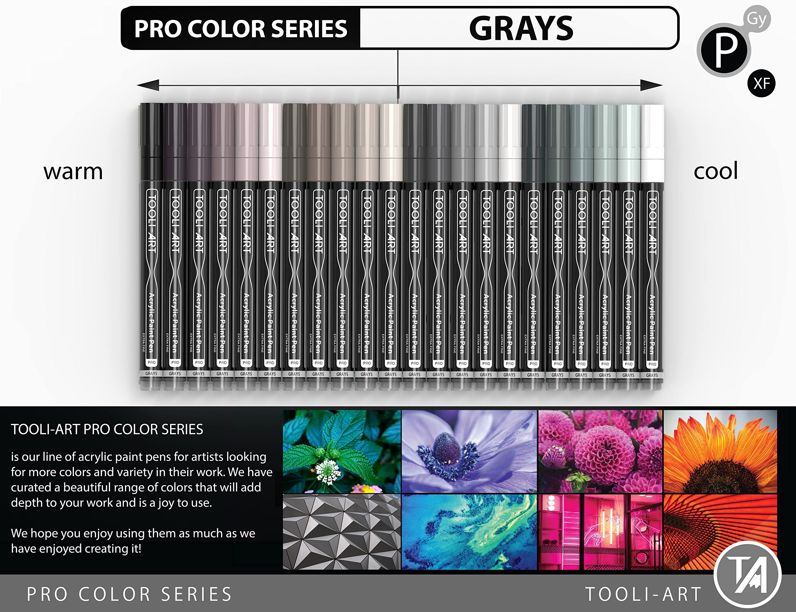 22 Gray Tone Acrylic Paint Pens | 0.7mm Extra Fine Tip Markers