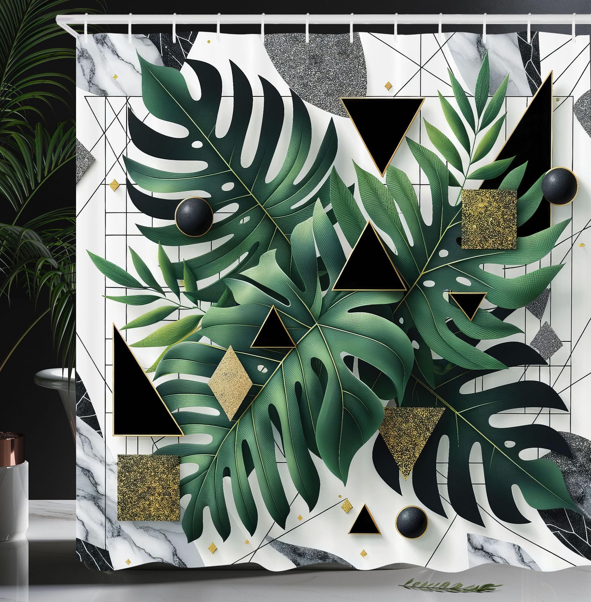 Abakuhaus Monstera Shower Curtain | Boho Nature Art Fabric, 175 x 200 cm