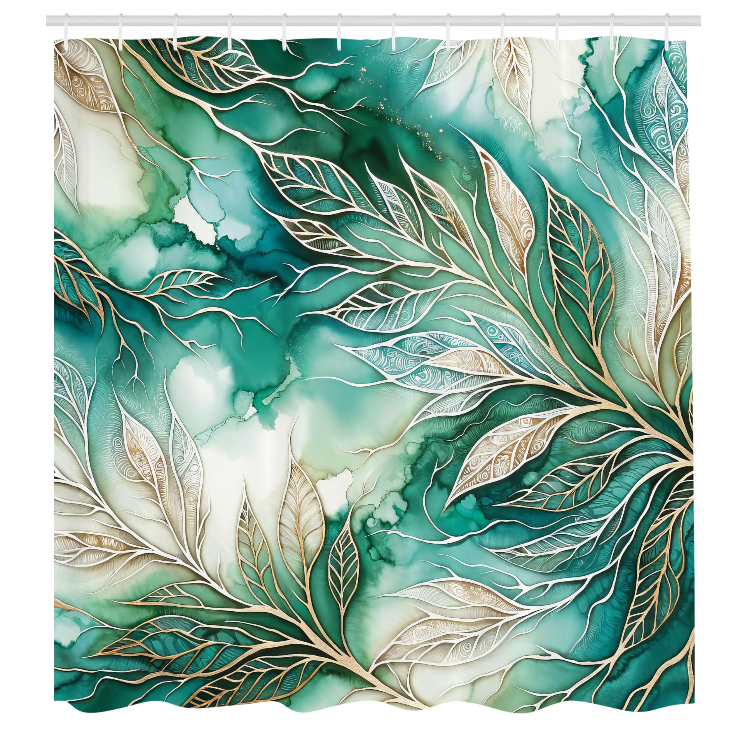 Abakuhaus Greenery Marble Fabric Shower Curtain | Waterproof Teal Decor