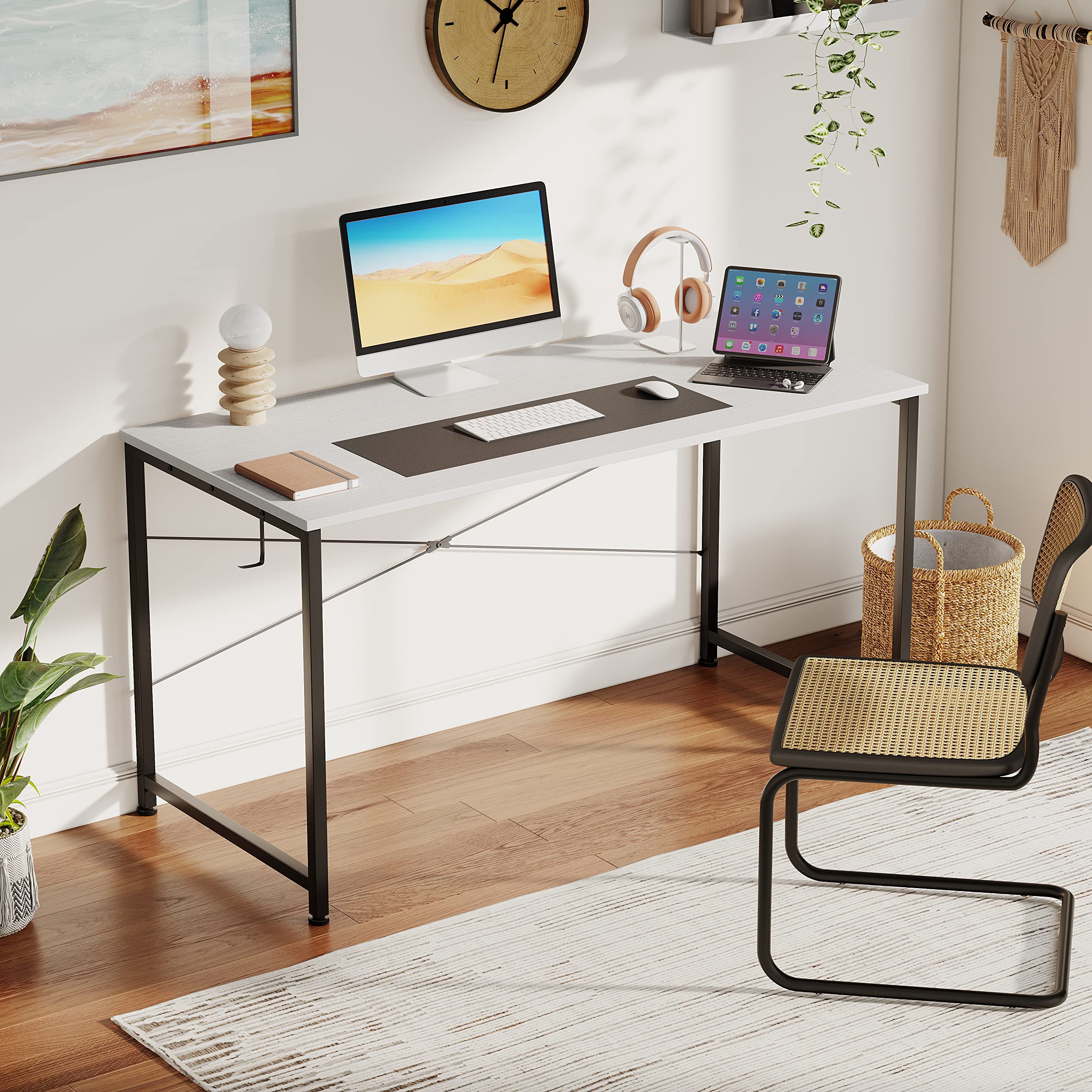 Flrrtenv 100cm Computer Desk | Modern White Gaming & Office Table