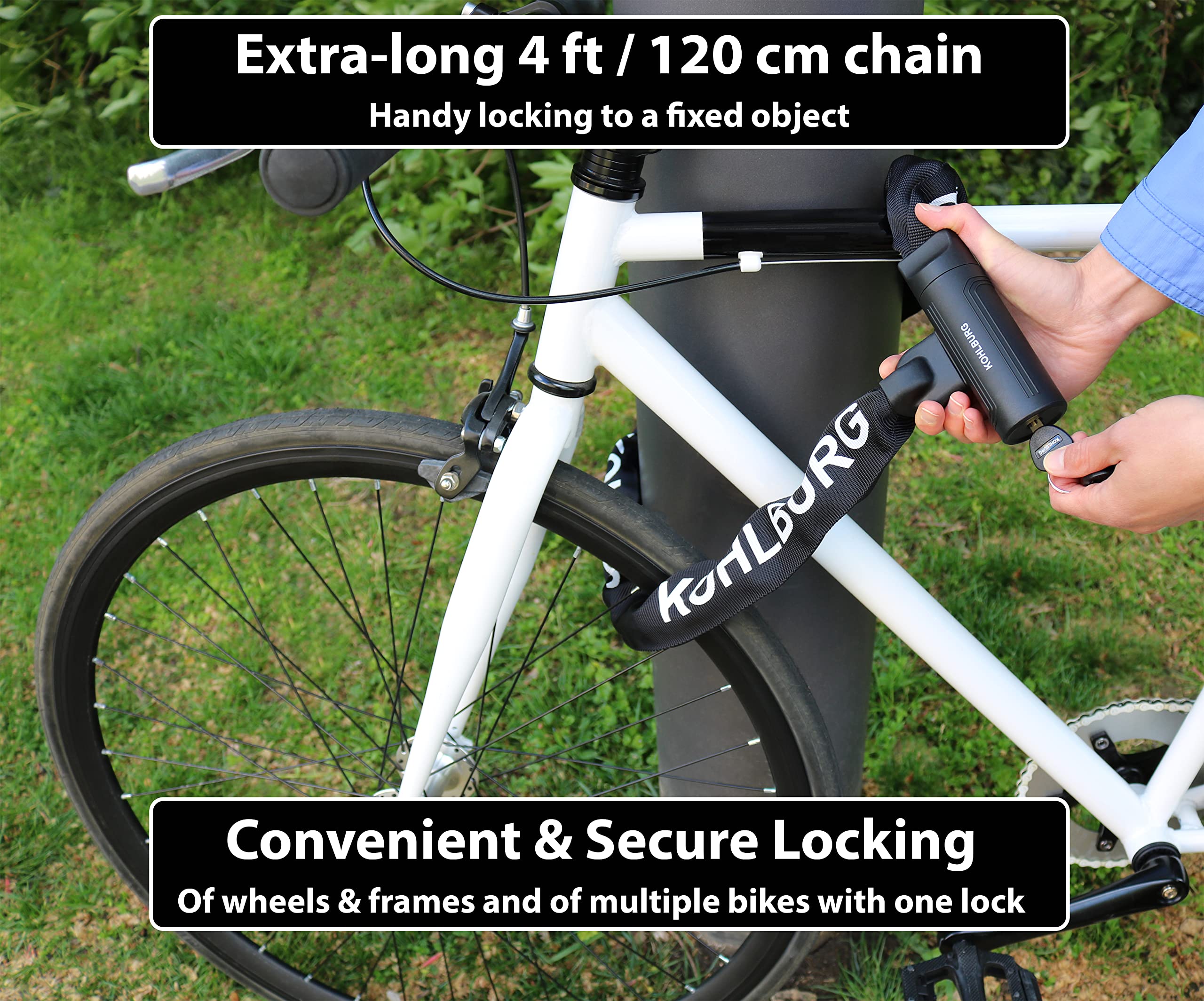 KOHLBURG Heavy Duty Bike Chain Lock - Sold Secure Gold, 4ft Hardened Steel
