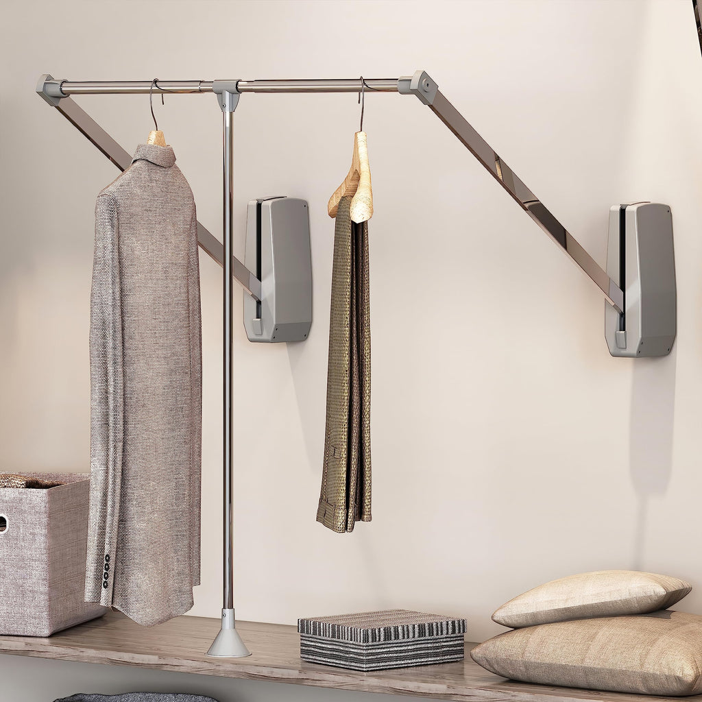 Emuca Pull Down Wardrobe Rail Lift – Adjustable 600-830mm Chrome Steel