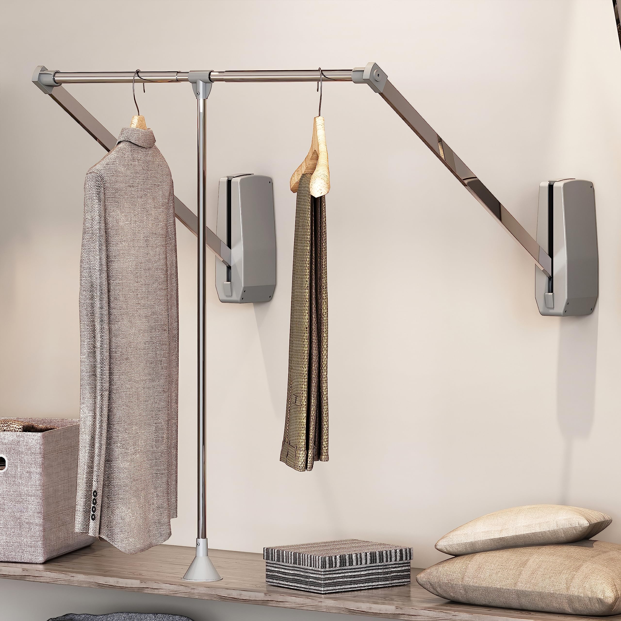 Emuca Pull Down Wardrobe Rail Lift – Adjustable 600-830mm Chrome Steel