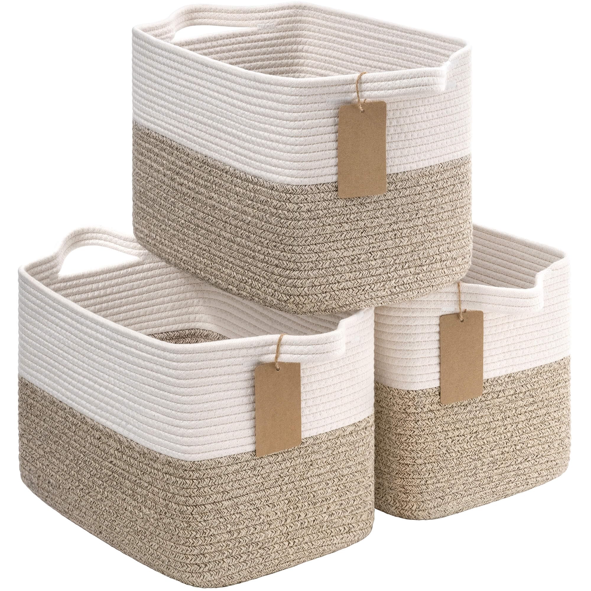 Jolof Store Cotton Rope Storage Baskets – Woven Shelf Organizers, 3 Pack