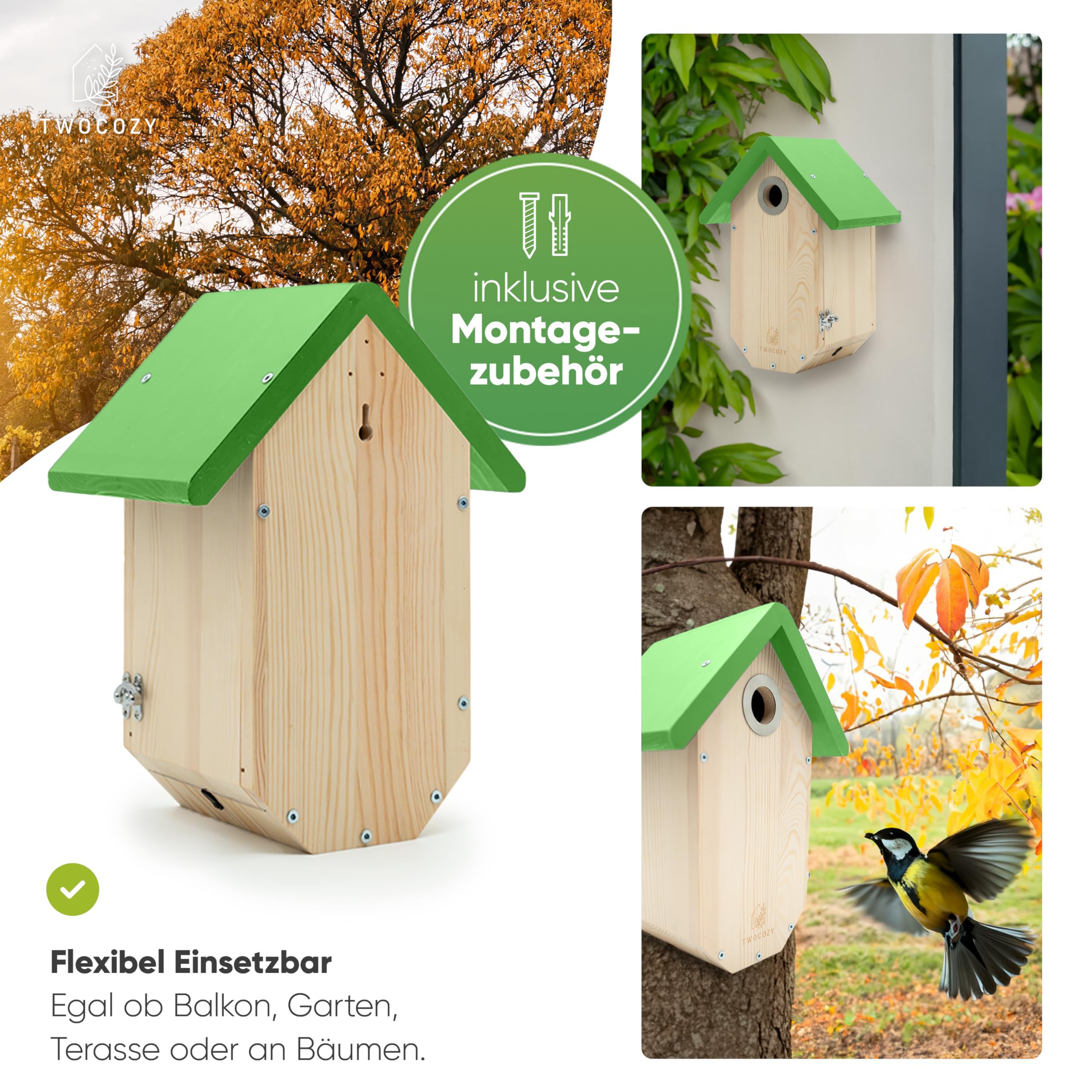 TWOCOZY Premium Nistkasten für Meisen – Wetterfestes Holz mit Spechtschutz
