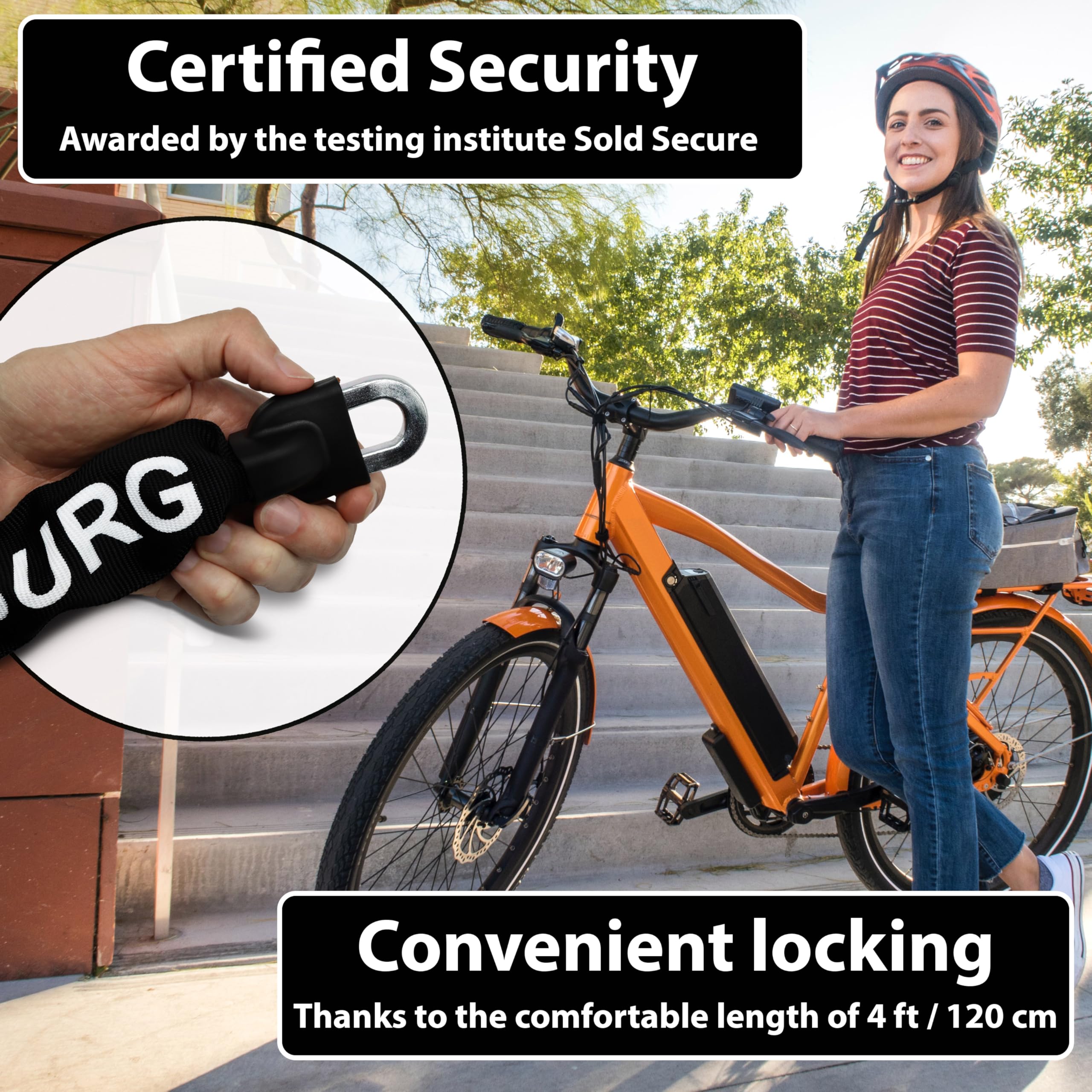 KOHLBURG Heavy Duty Bike Chain Lock - Sold Secure Gold, 4ft Hardened Steel