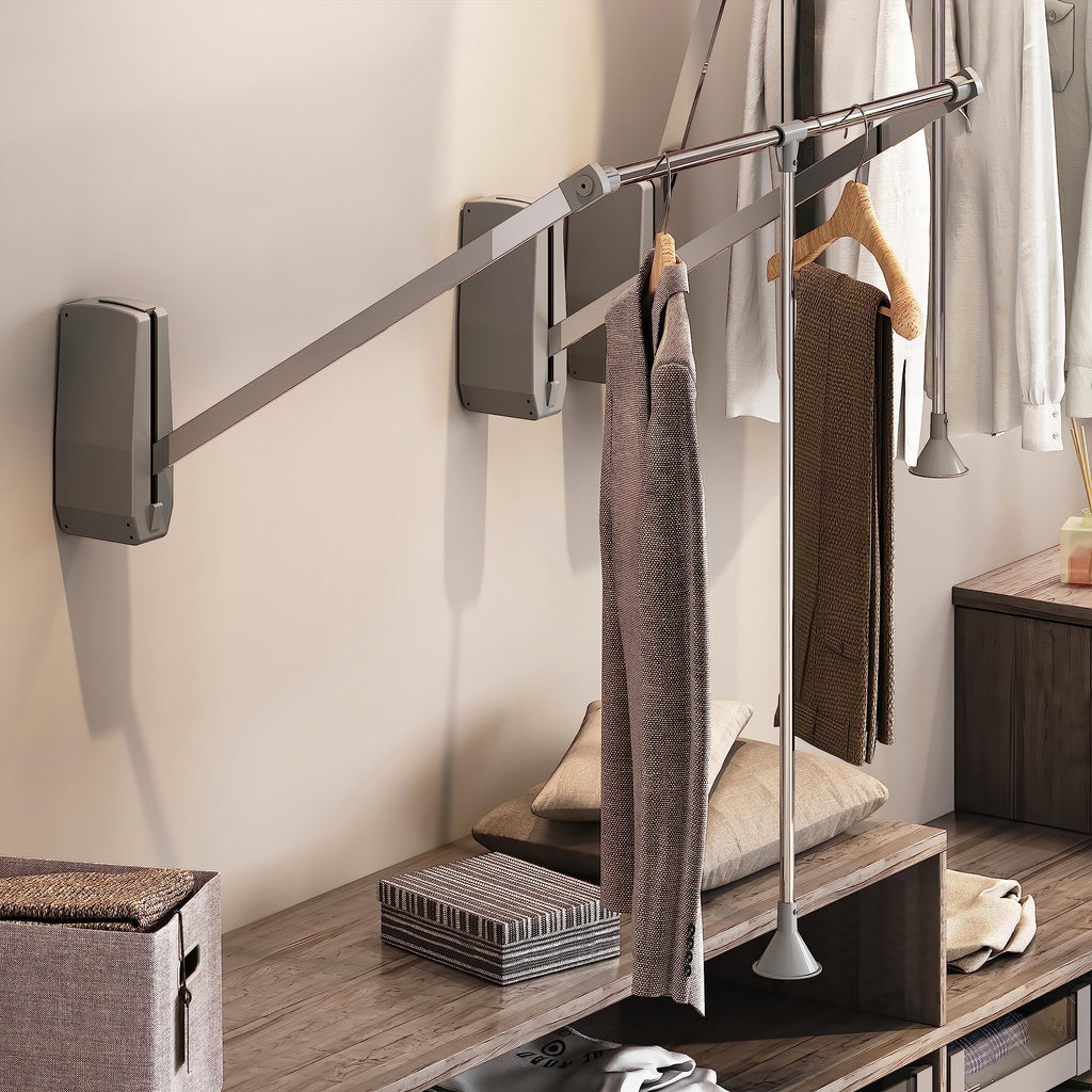 Emuca Pull Down Wardrobe Rail Lift – Adjustable 600-830mm Chrome Steel