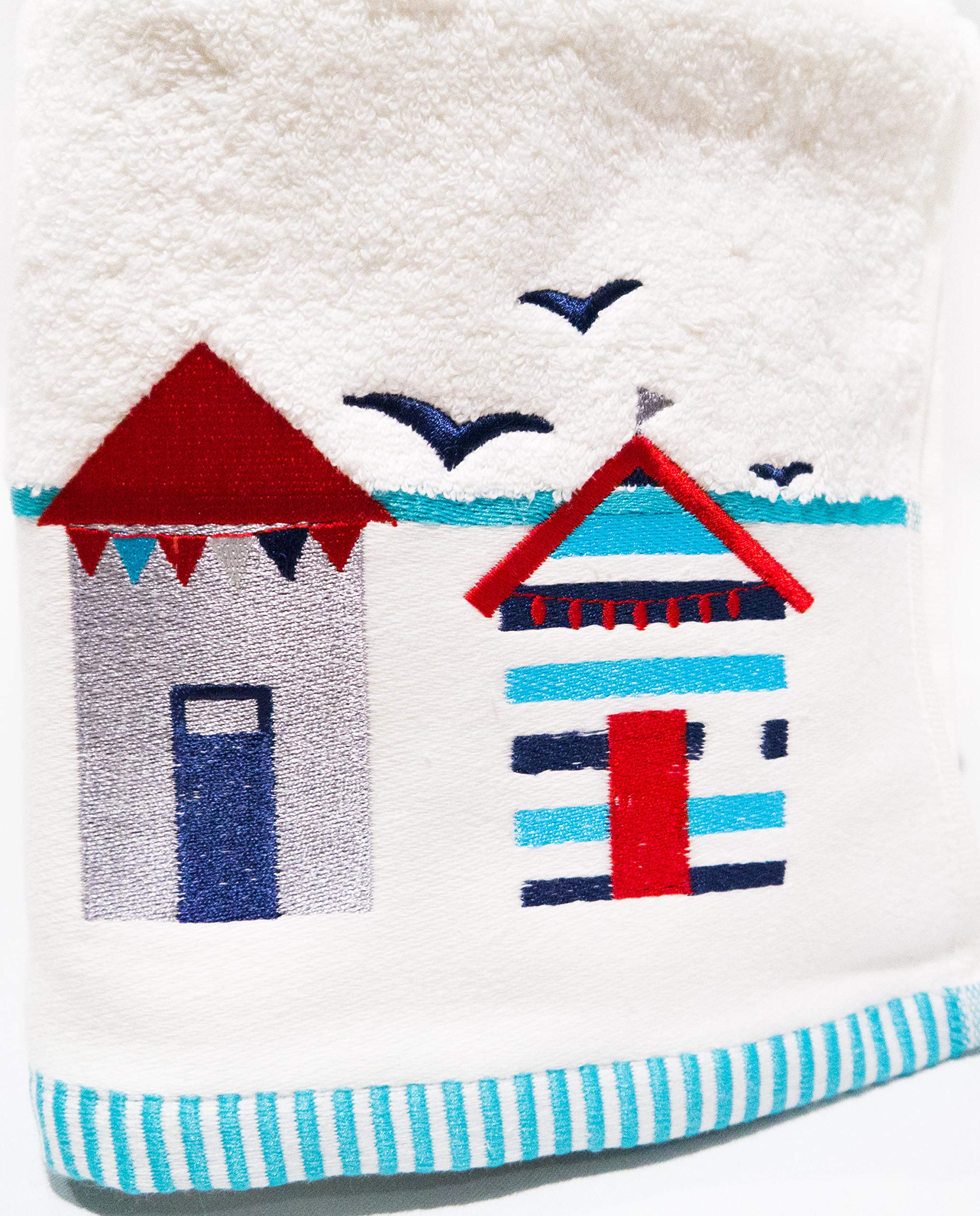 Lex's Linens Beach Hut & Birds Embroidered 100% Turkish Cotton Bath Towel
