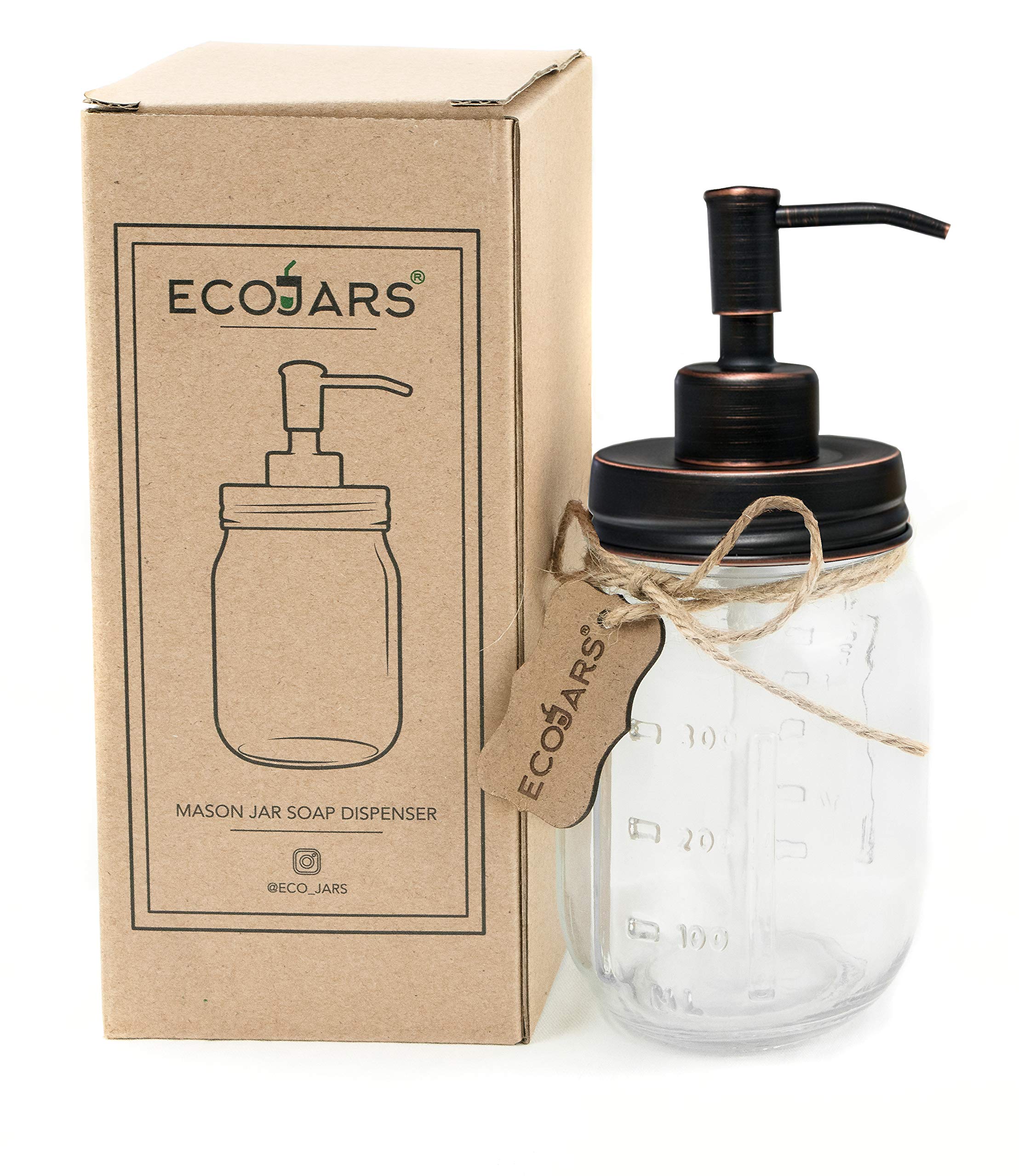 EcoJars Black Mason Jar Soap Dispenser – 500ml Glass & Stainless Steel