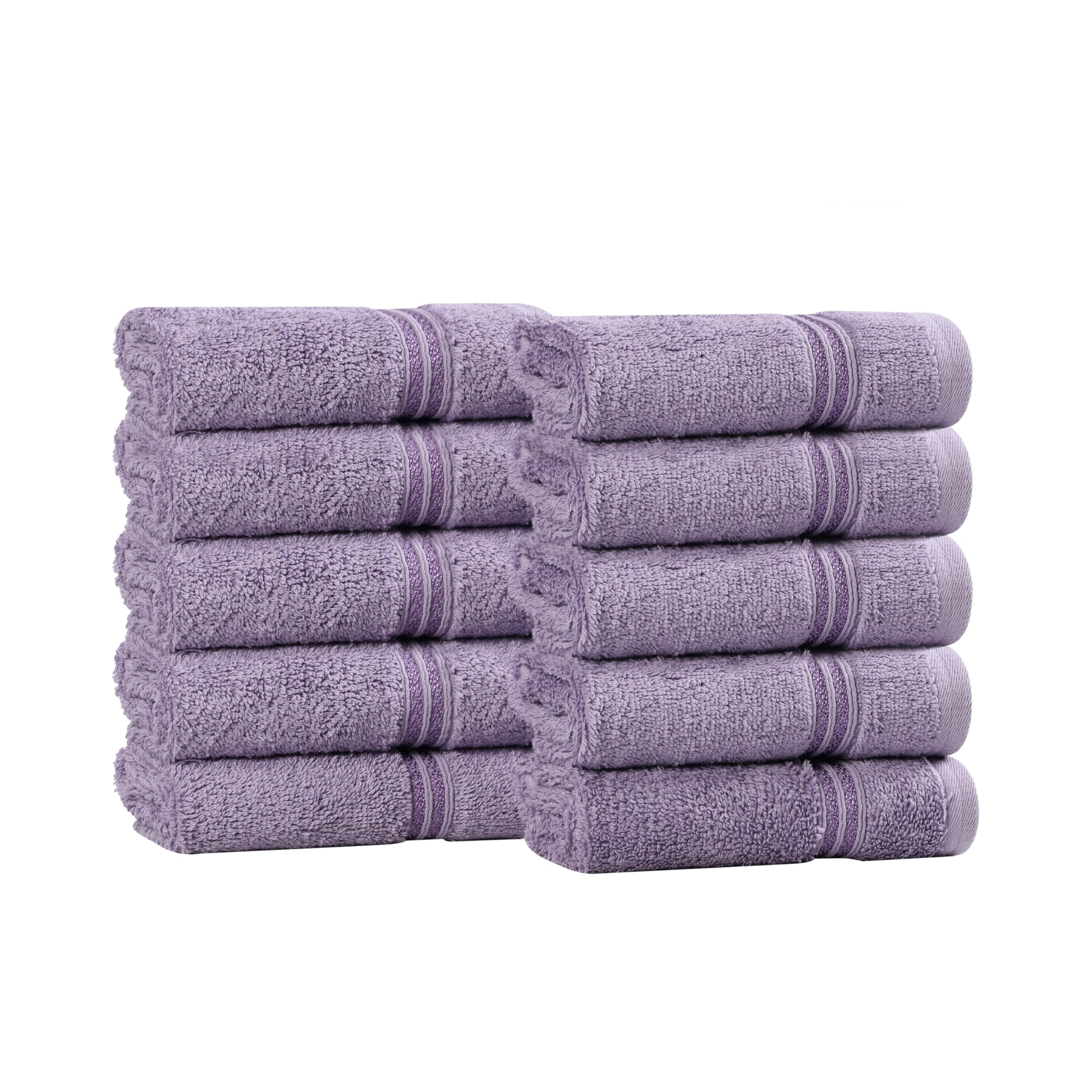 Superior 10-Piece Egyptian Cotton Face Towel Set, 600 GSM - Purple