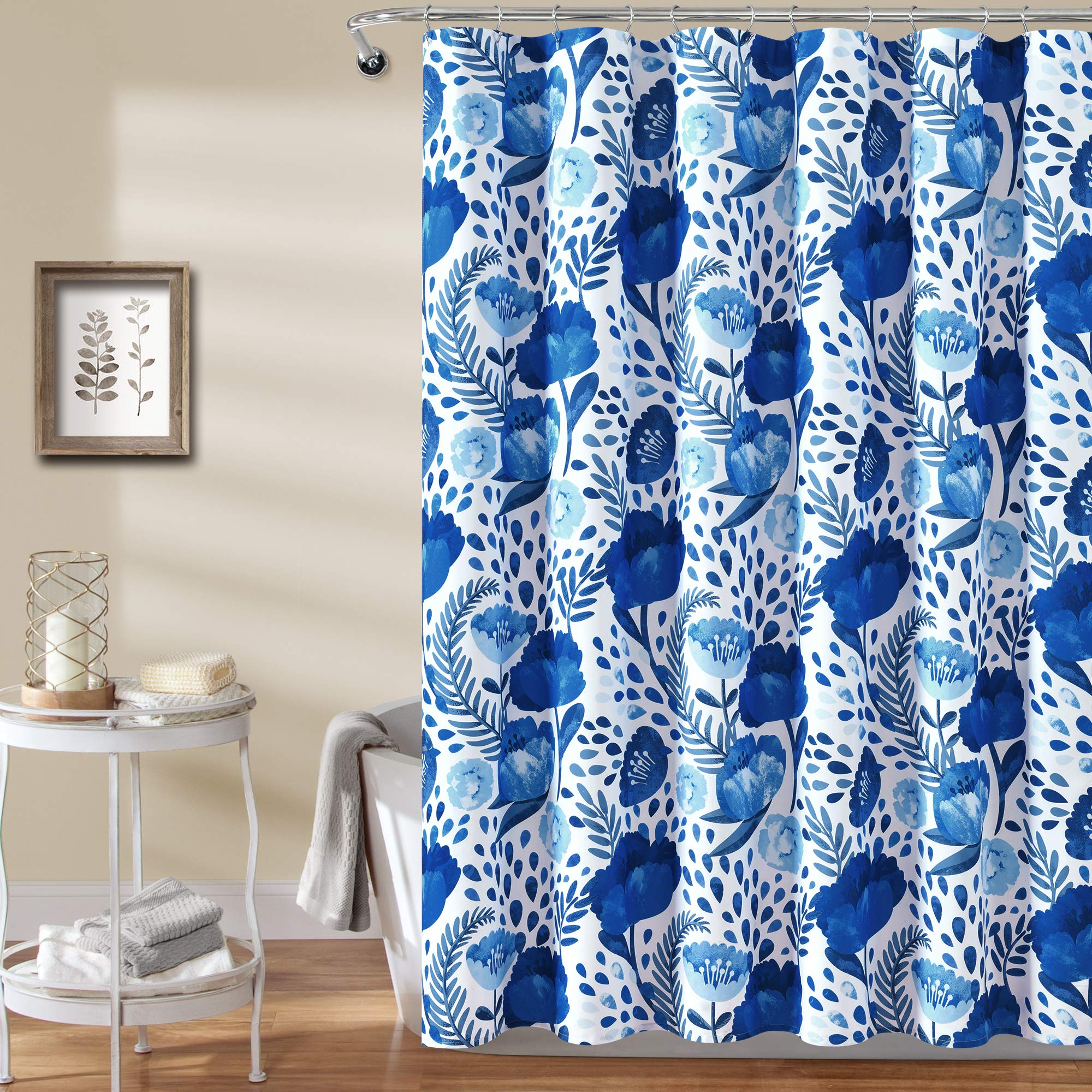 Lush Decor Blue Poppy Garden Floral Shower Curtain | 72" x 72" Polyester