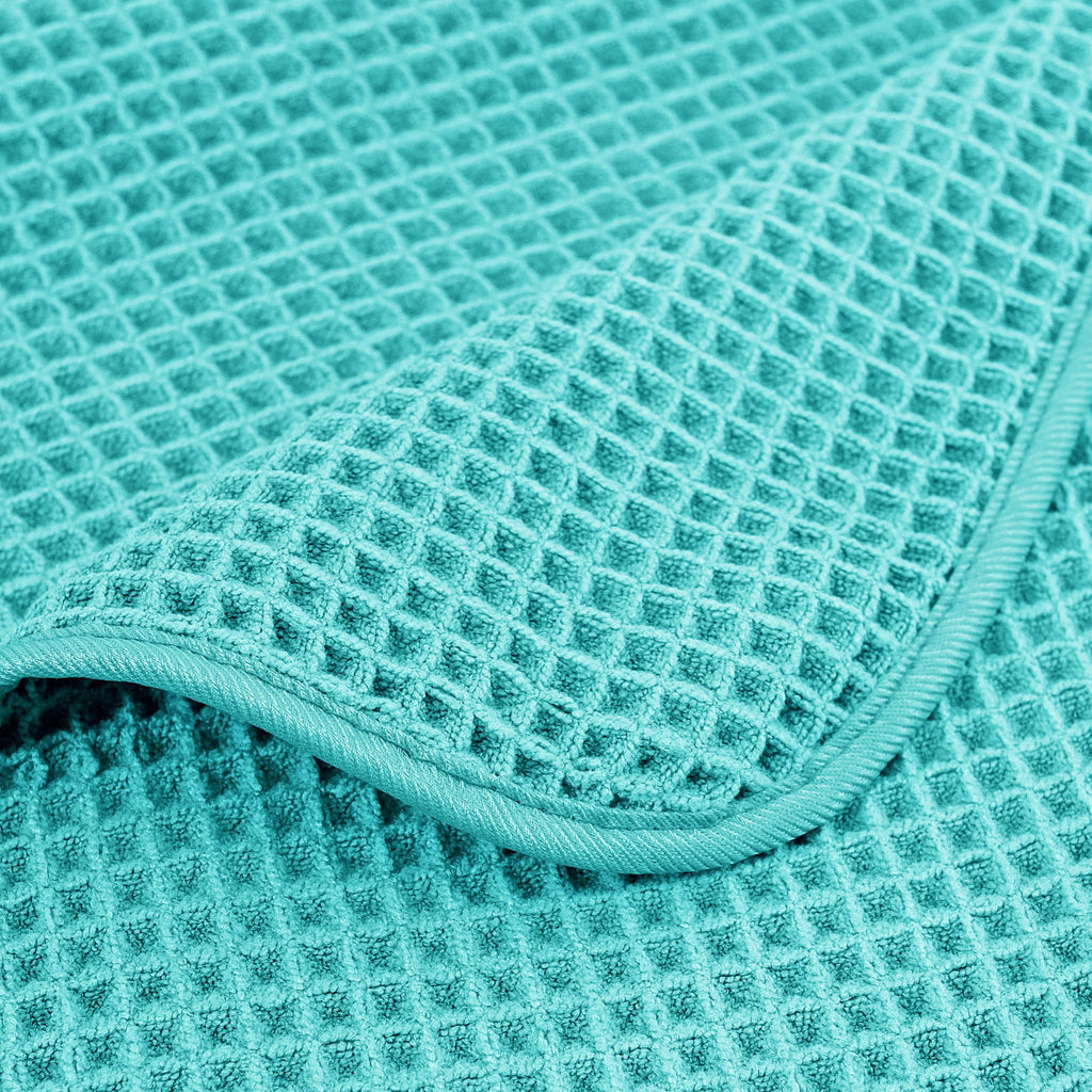 Polyte Microfiber Bath Towel Set - 6 Piece Quick Dry Waffle Weave, Aqua