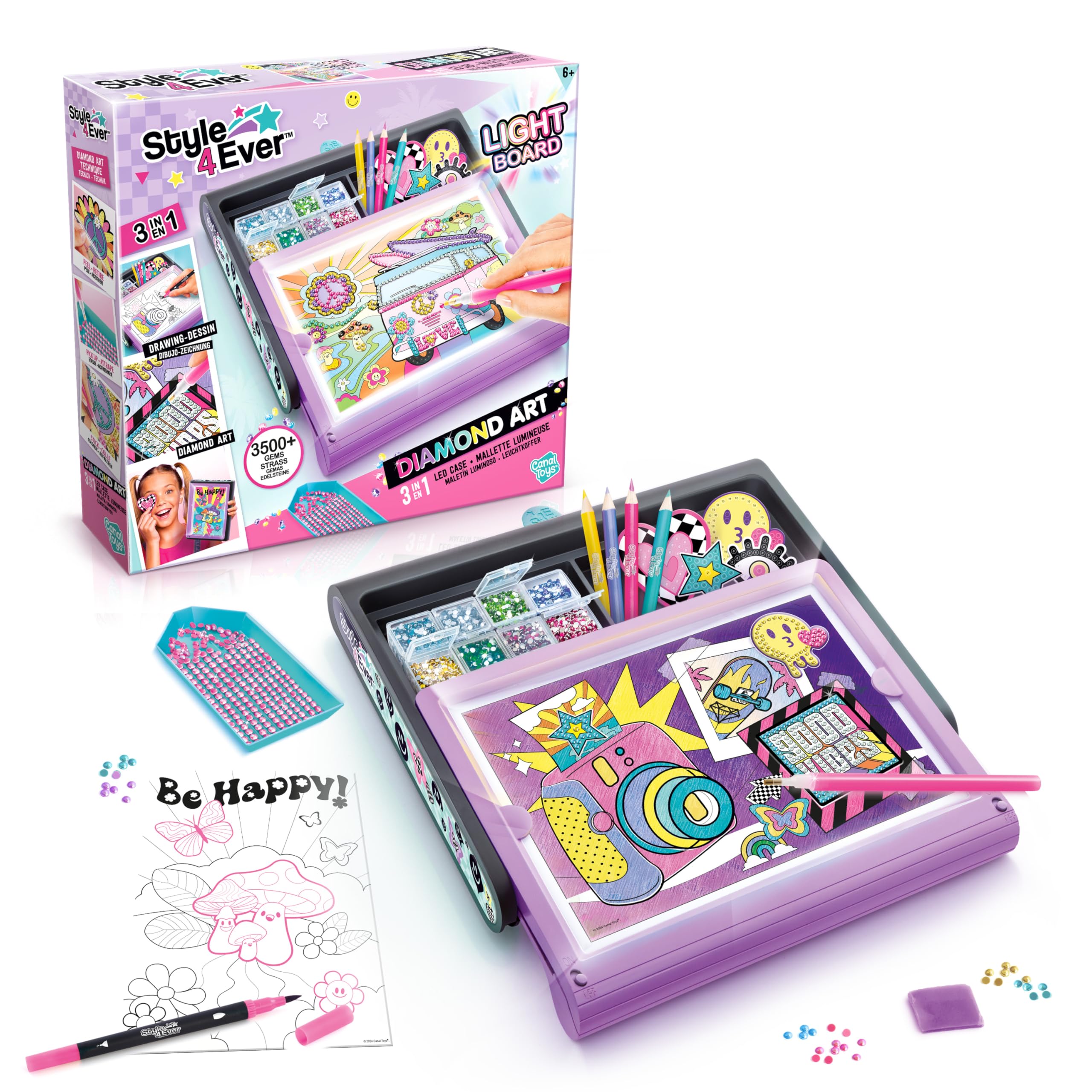 Style 4 Ever Diamond Art 3-in-1 LED Case | Light Up Craft Kit & Stickers