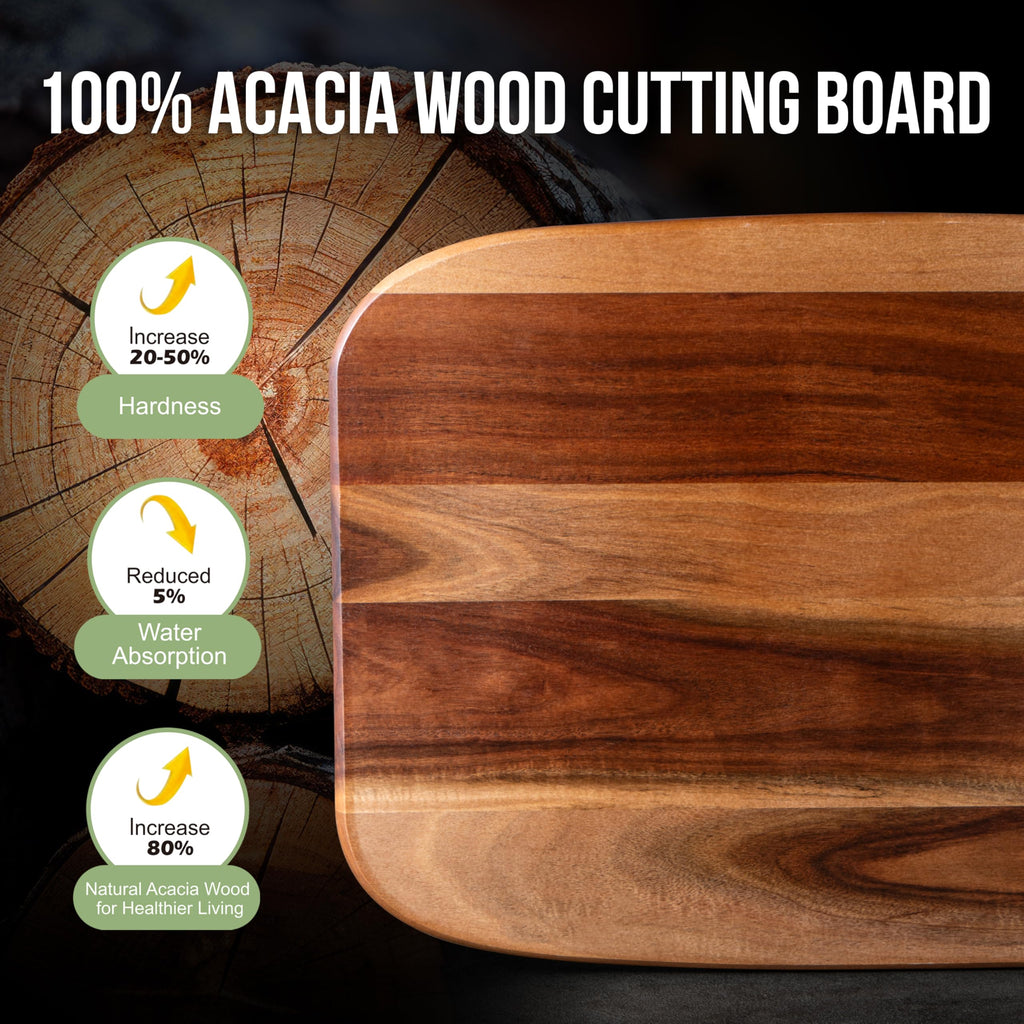 James.F Large Acacia Wood Cutting Board | Heavy Duty Kitchen Serving Board