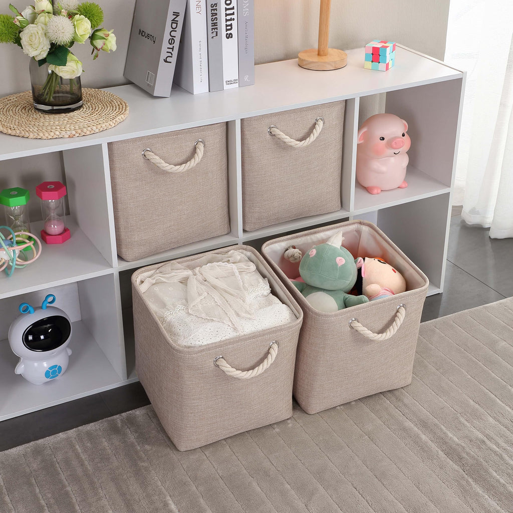 Mangata 33x33x33cm Cube Storage Boxes 4Pcs Light Khaki Foldable Baskets