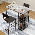 Techigher Bar Table Set, Dining Tables with 2 Upholstered Chairs, 3 Piece Counter Height Kitchen Table Set with 2-Tier Storage Shelves & 2 Wine Racks