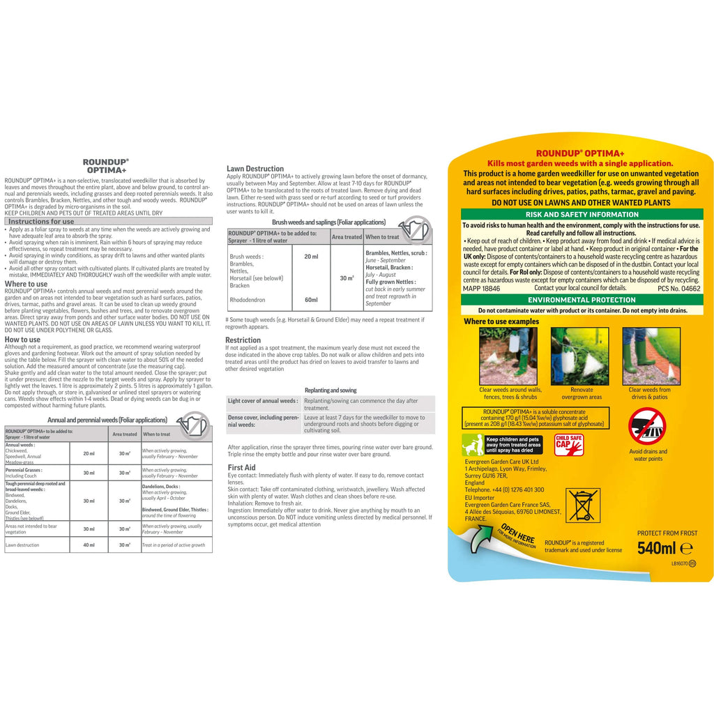 Roundup Optima+ Total Weedkiller Concentrate - 540ml Root Killer