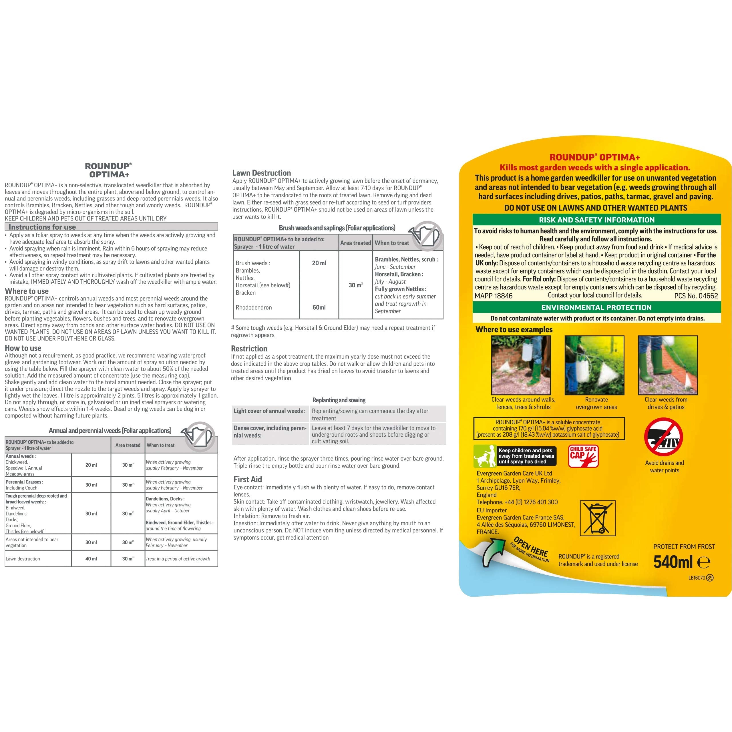 Roundup Optima+ Total Weedkiller Concentrate - 540ml Root Killer
