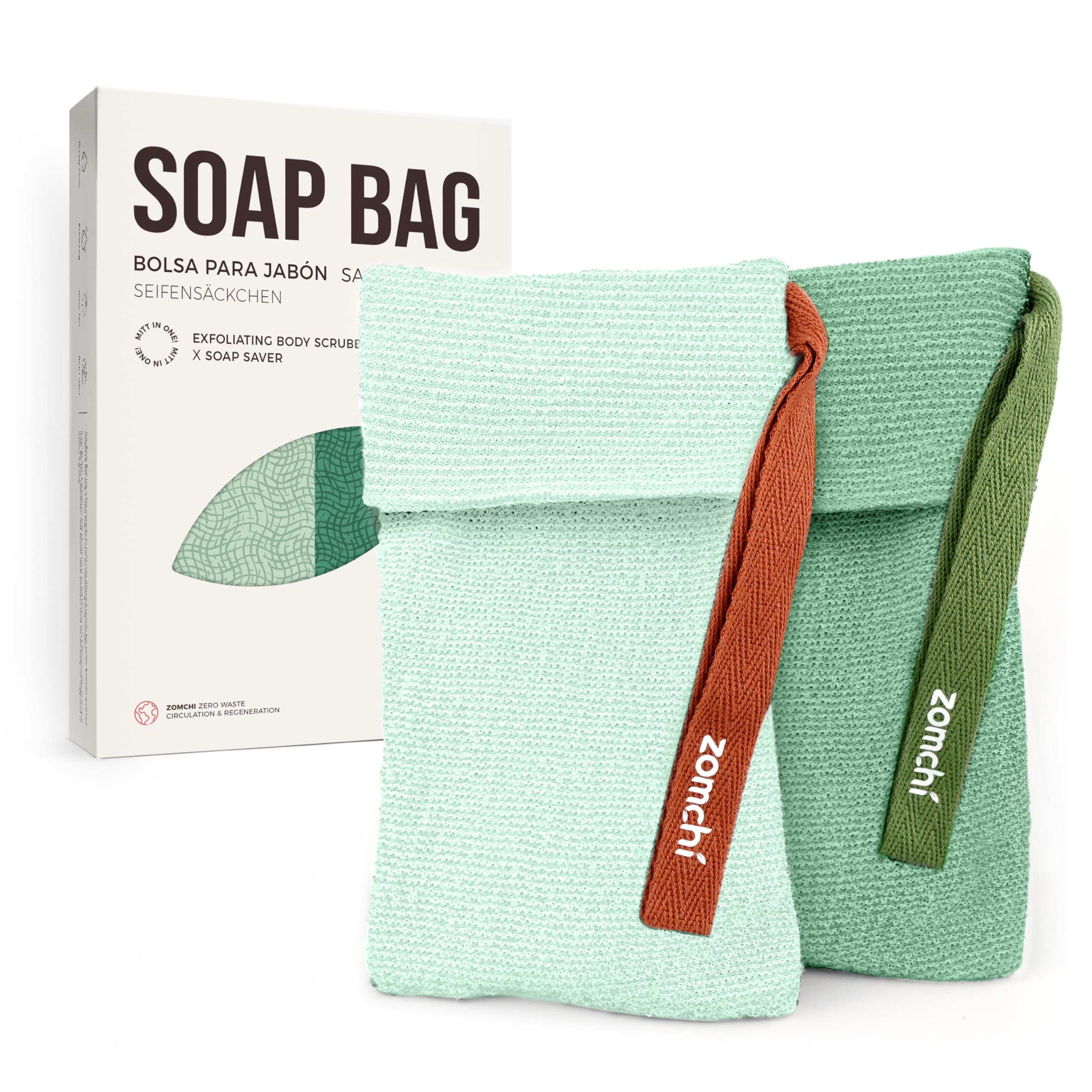 ZOMCHI Exfoliating Soap Saver Bags | 2-Pack Nylon Pouch for Body Wash