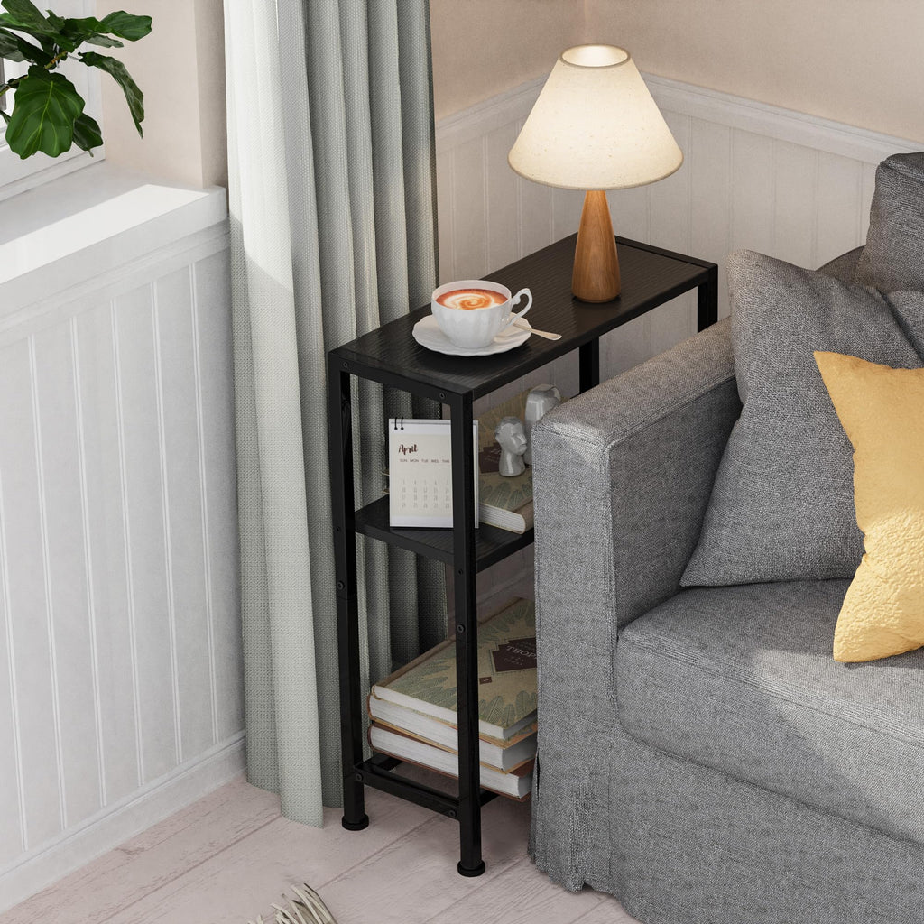Vantimo Narrow Side Table, 3-Tier Small Shelving Unit, Slim Bedside Table for Small Space, Living Room, Bedroom, Sofa, Couch Black